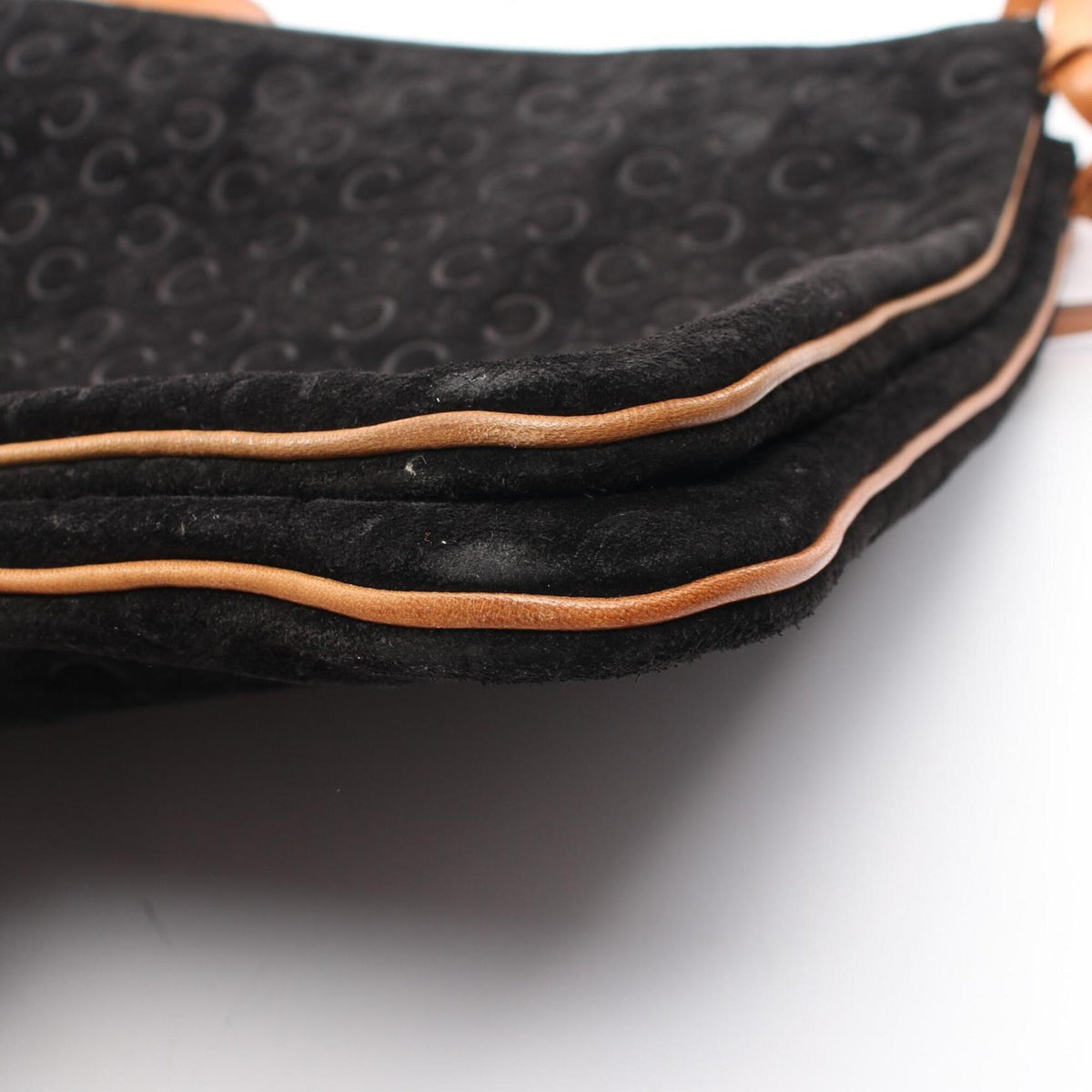 Celine Beige Black Suede Leather Handbag Shoulder Bag (Pre-Owned)