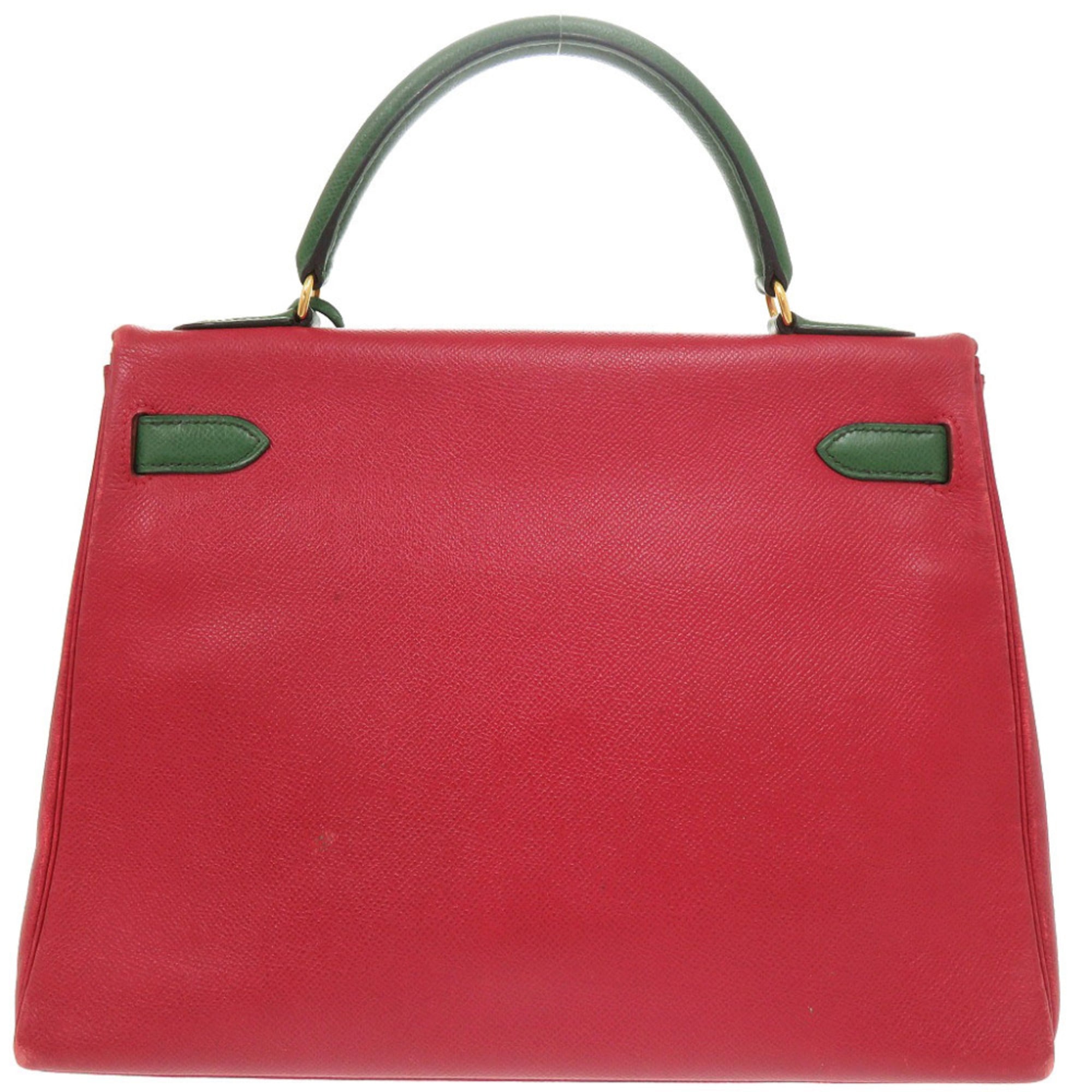 Hermes Rouge Vif Vert Courchevel Leather Handbag (Pre-Owned)