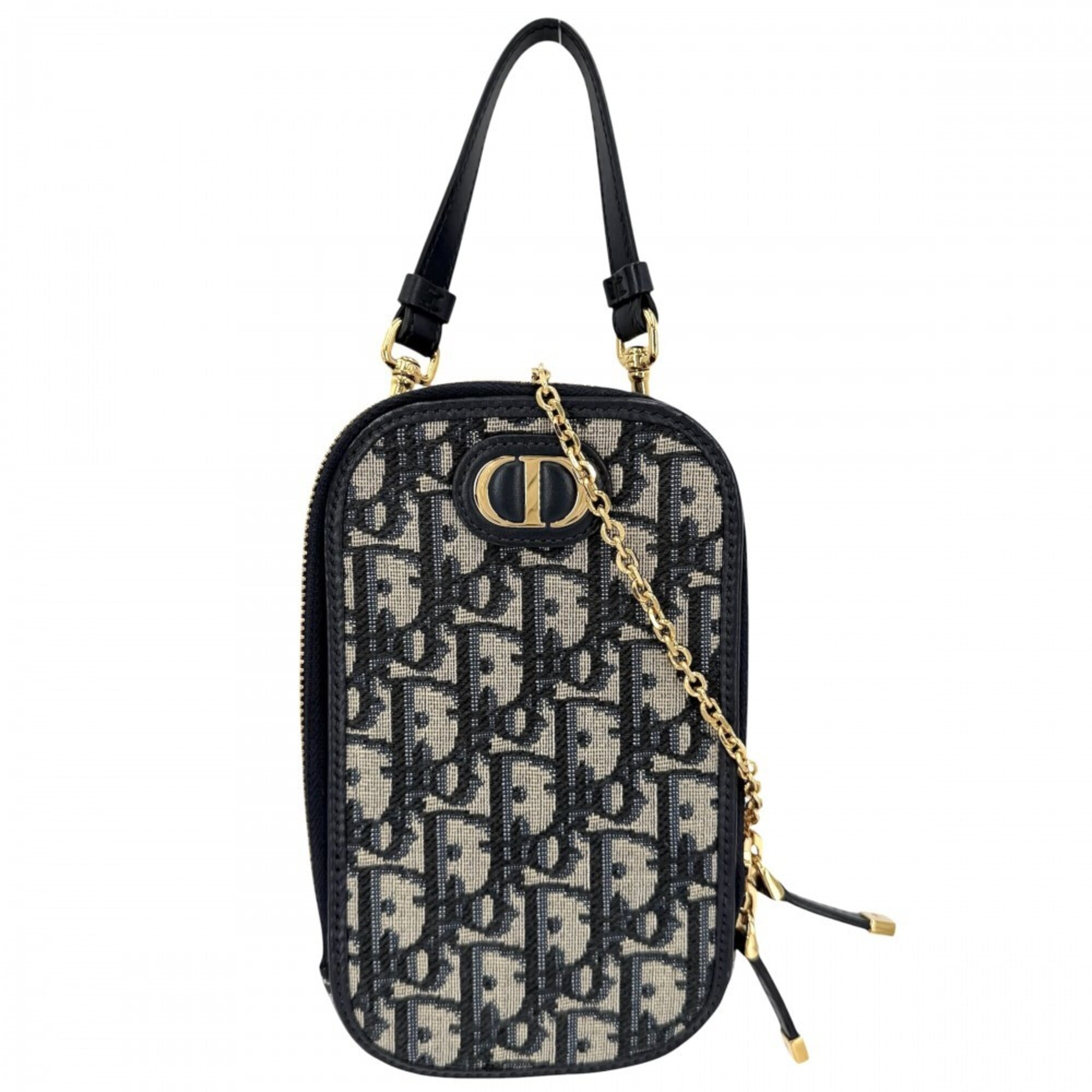 Christian Dior Beige Navy Canvas Leather Pouch Shoulder Bag (Pre-Owned)
