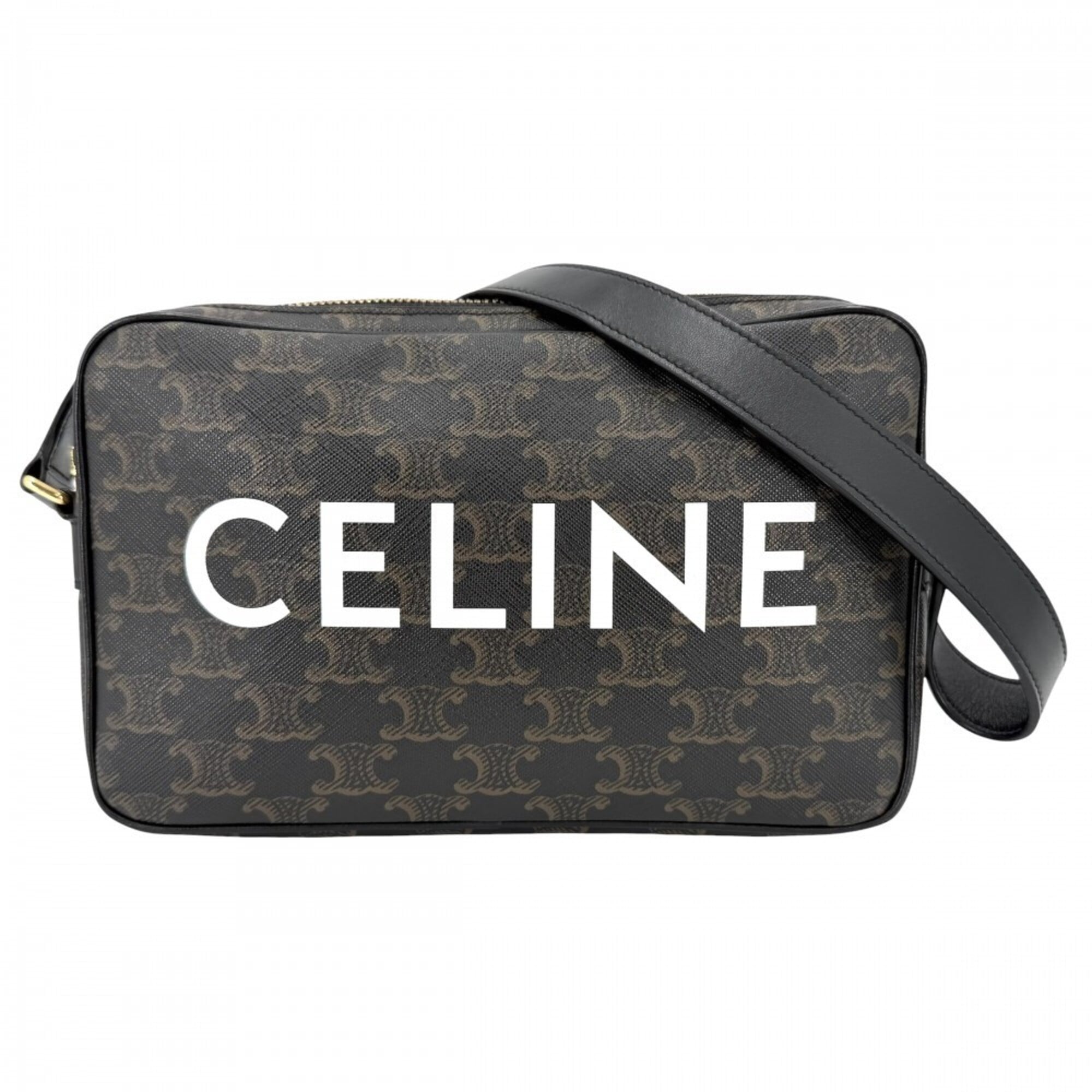 Celine Black Brown Canvas Leather Shoulder Bag (Pre-Owned)