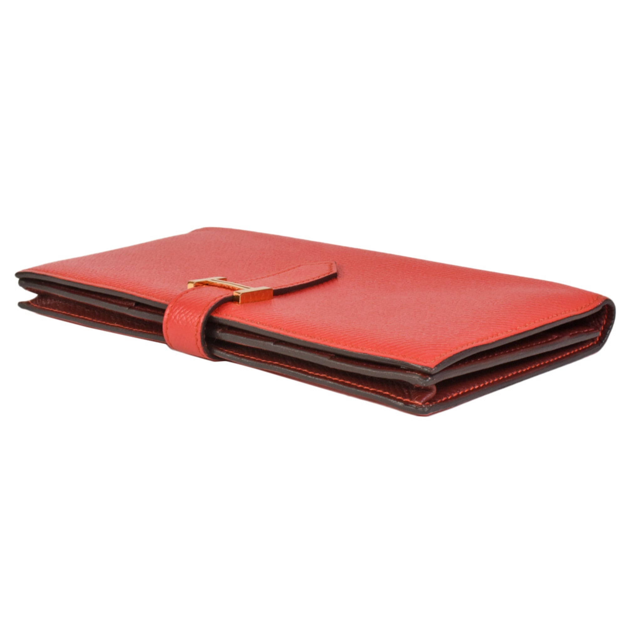 Hermes Bearn Capucine Rouge H Epsom Leather Long Wallet (Bi-Fold) (Pre-Owned)