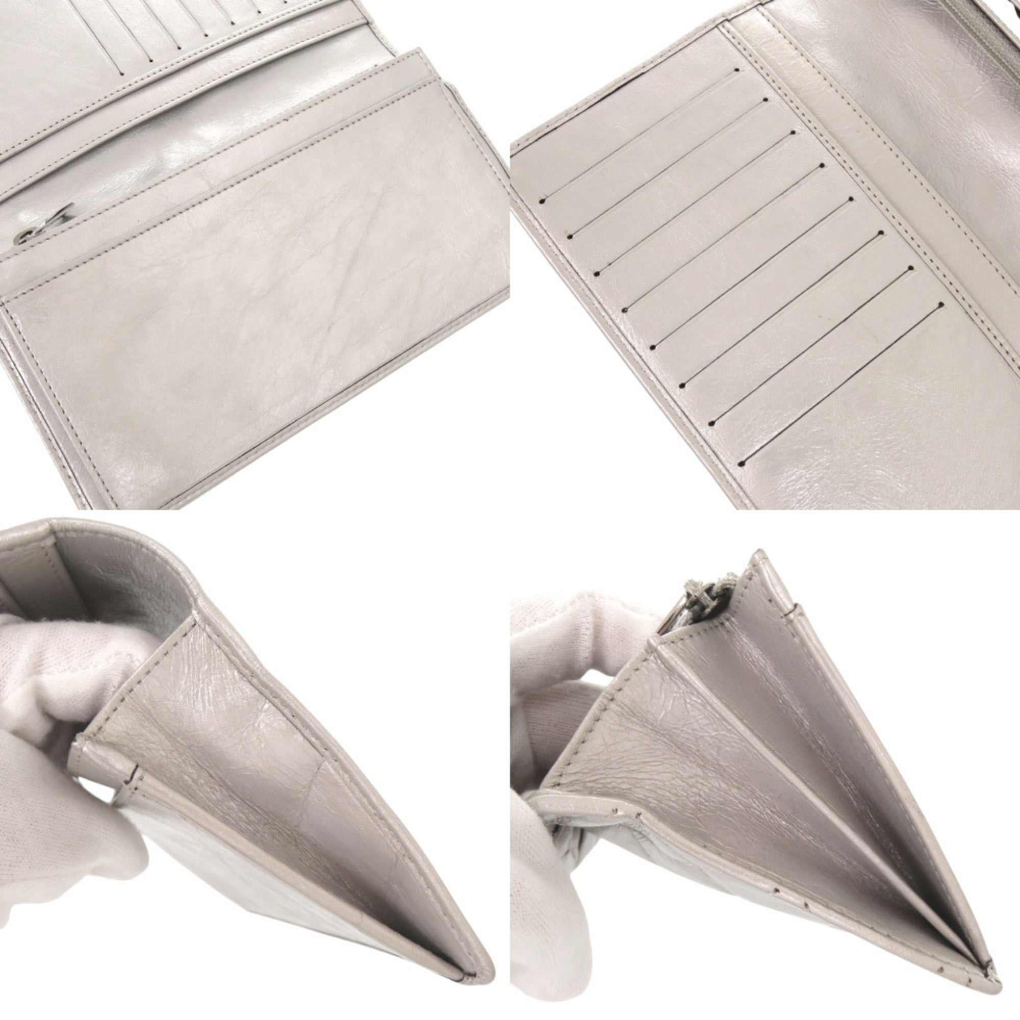 Chanel Silver Leather Long Wallet (Bi-Fold) (Pre-Owned)