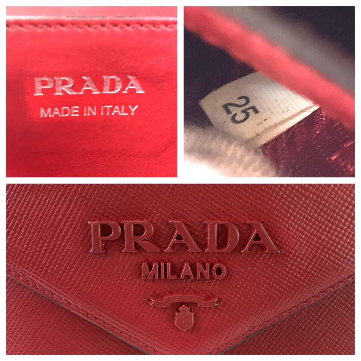 Prada Saffiano Red Color Leather Pochette Shoulder Bag (Pre-Owned)