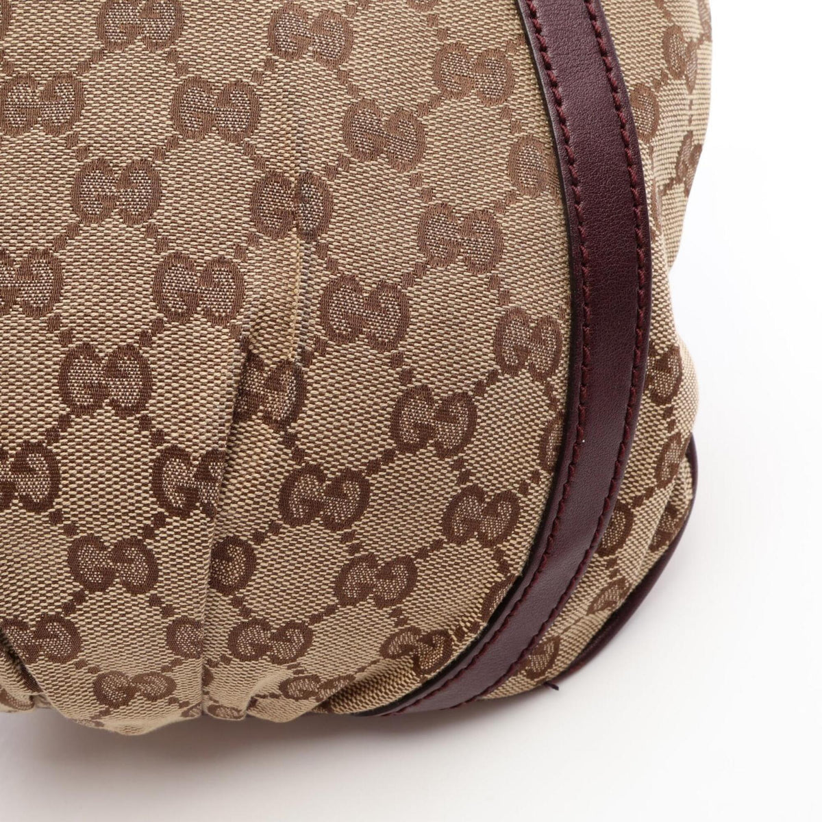 Gucci Beige Bordeaux Canvas Leather Handbag Shoulder Bag (Pre-Owned)