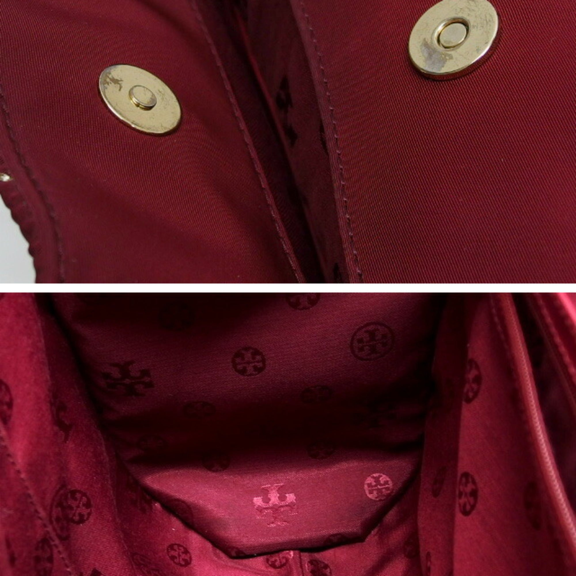 Tory Burch Bordeaux Red Color Nylon Patent Leather Leather Shoulder Bag Tote Bag (Pre-Owned)