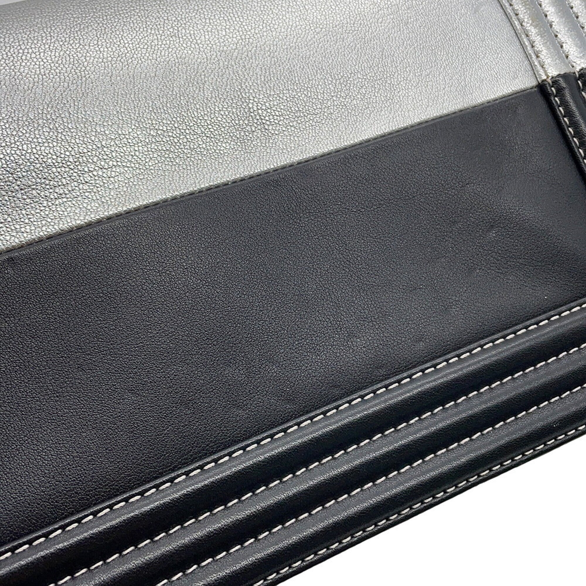 Chanel Boy Chanel Black Silver Leather Handbag Shoulder Bag (Pre-Owned)