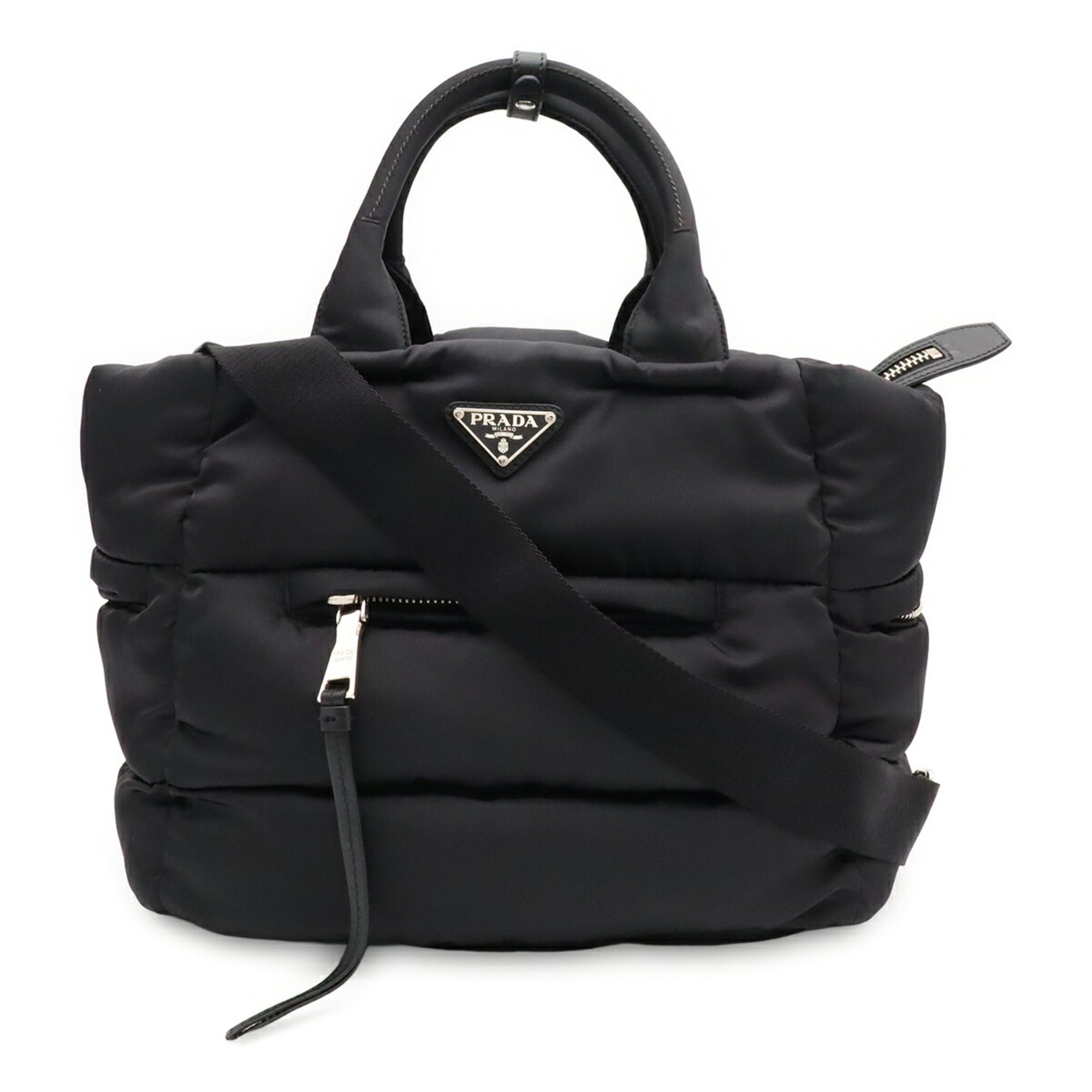 Prada Black Nero Nylon Leather Shoulder Bag Tote Bag (Pre-Owned)