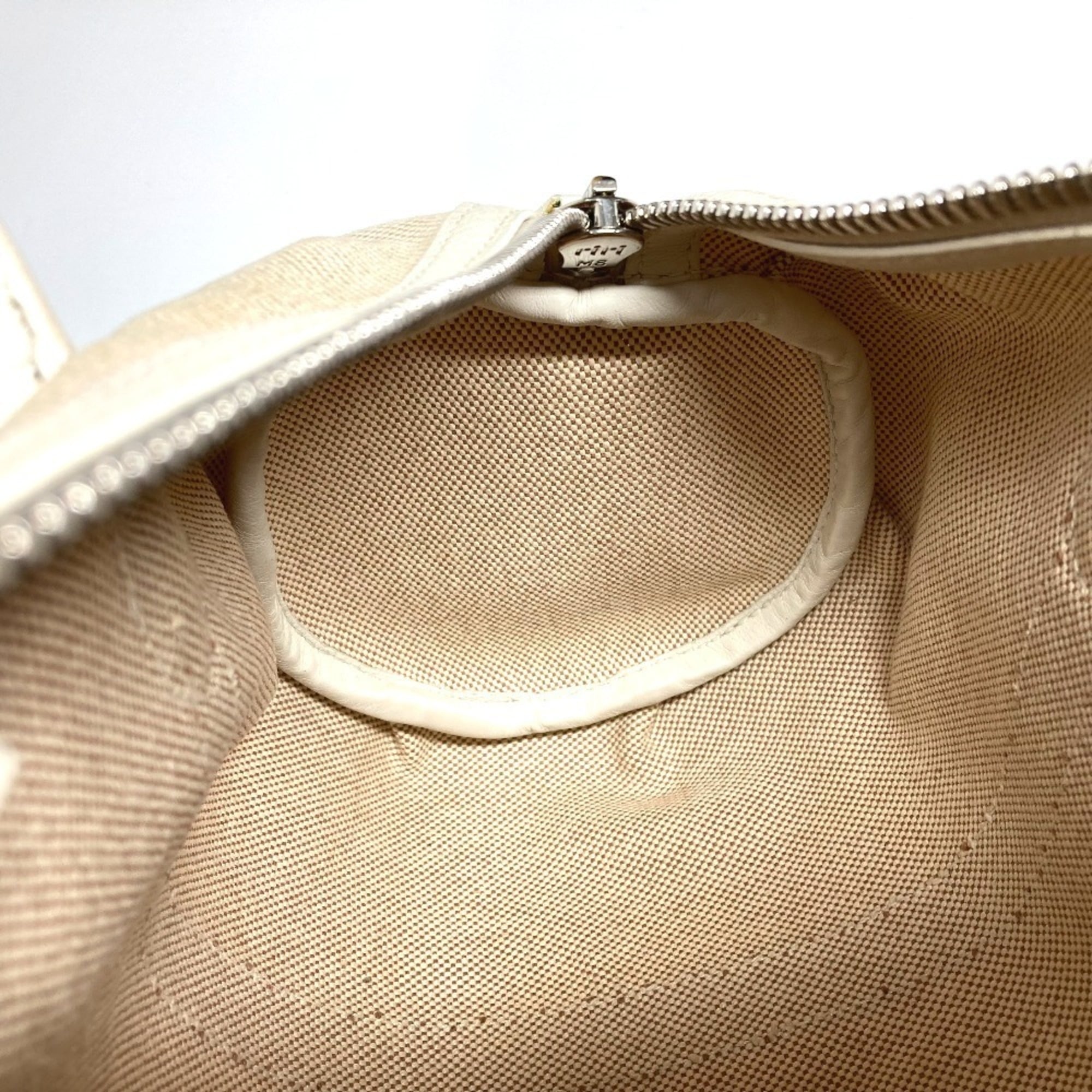 Hermes Beige White Toile H Boston Bag Handbag (Pre-Owned)