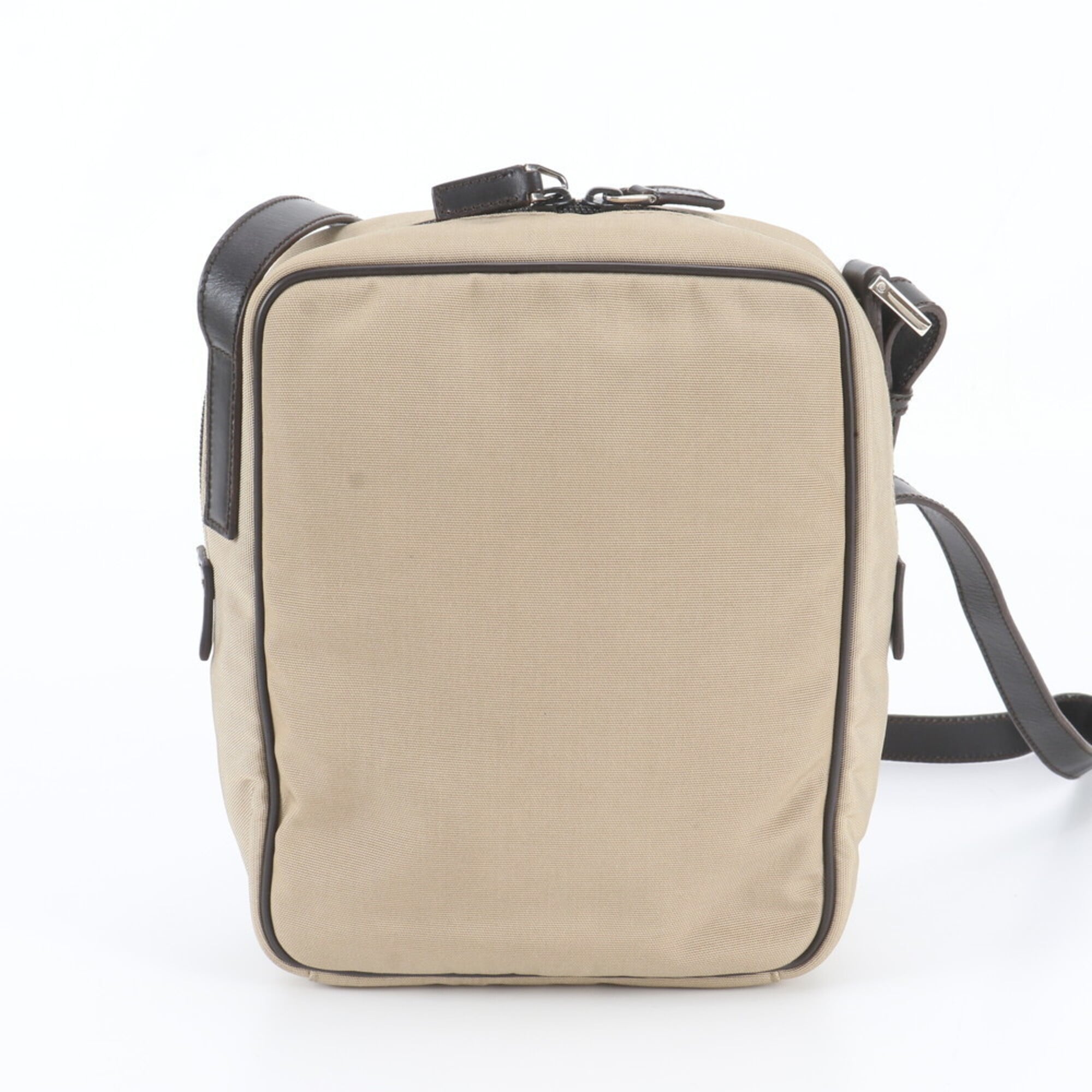 Gucci Beige Brown Leather Nylon Messenger Bag Shoulder Bag Tote Bag (Pre-Owned)