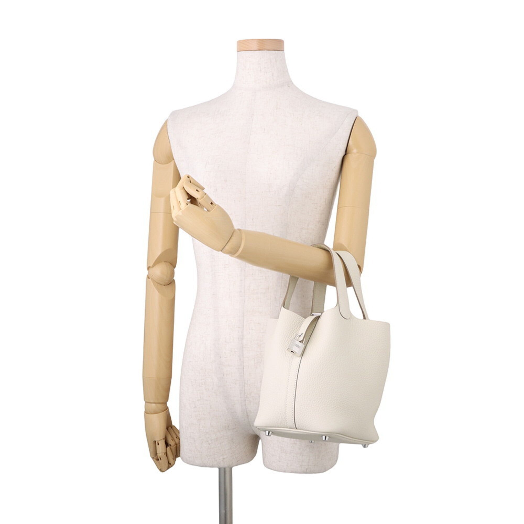 Hermes Picotin Silver Taurillon Clemence Leather Handbag Tote Bag (Pre-Owned)