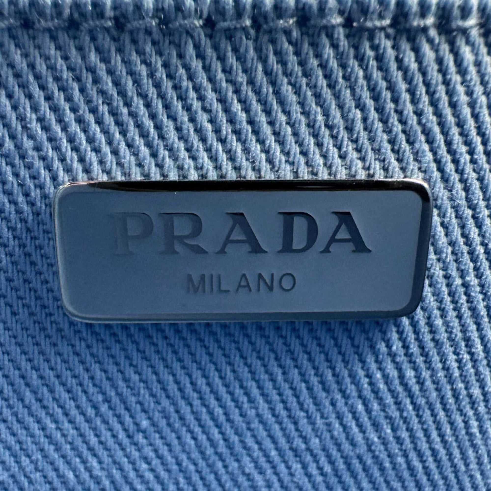 Prada Blue White Canvas Pile Fabric Handbag Shoulder Bag (Pre-Owned)