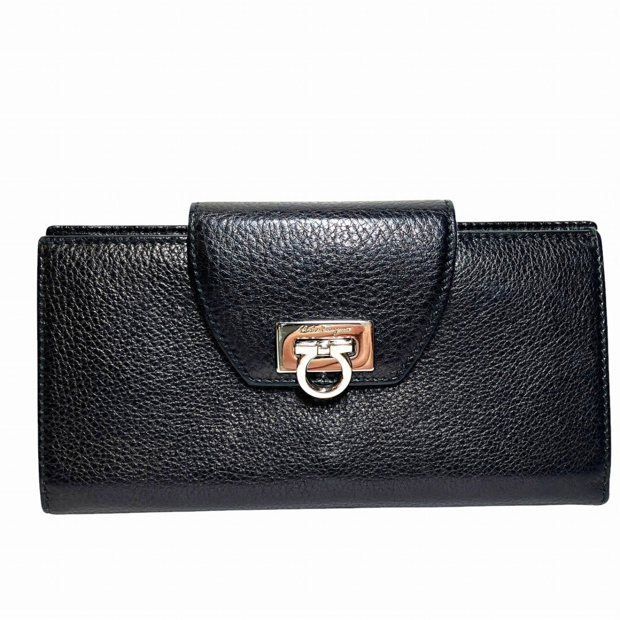 Salvatore Ferragamo Black Leather Long Wallet (Bi-Fold) (Pre-Owned)