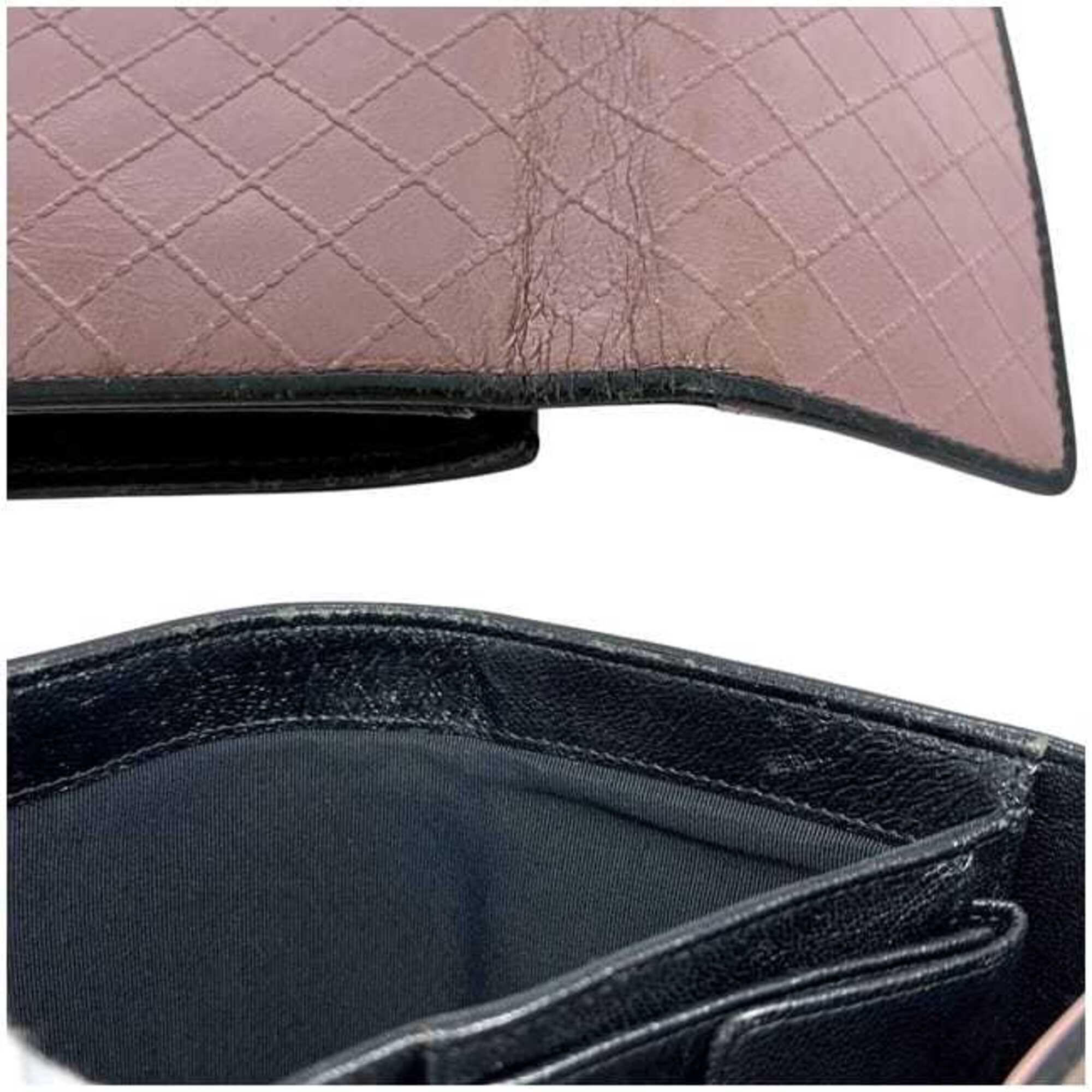 Chanel Black Pink Beige Leather Long Wallet (Tri-Fold) (Pre-Owned)