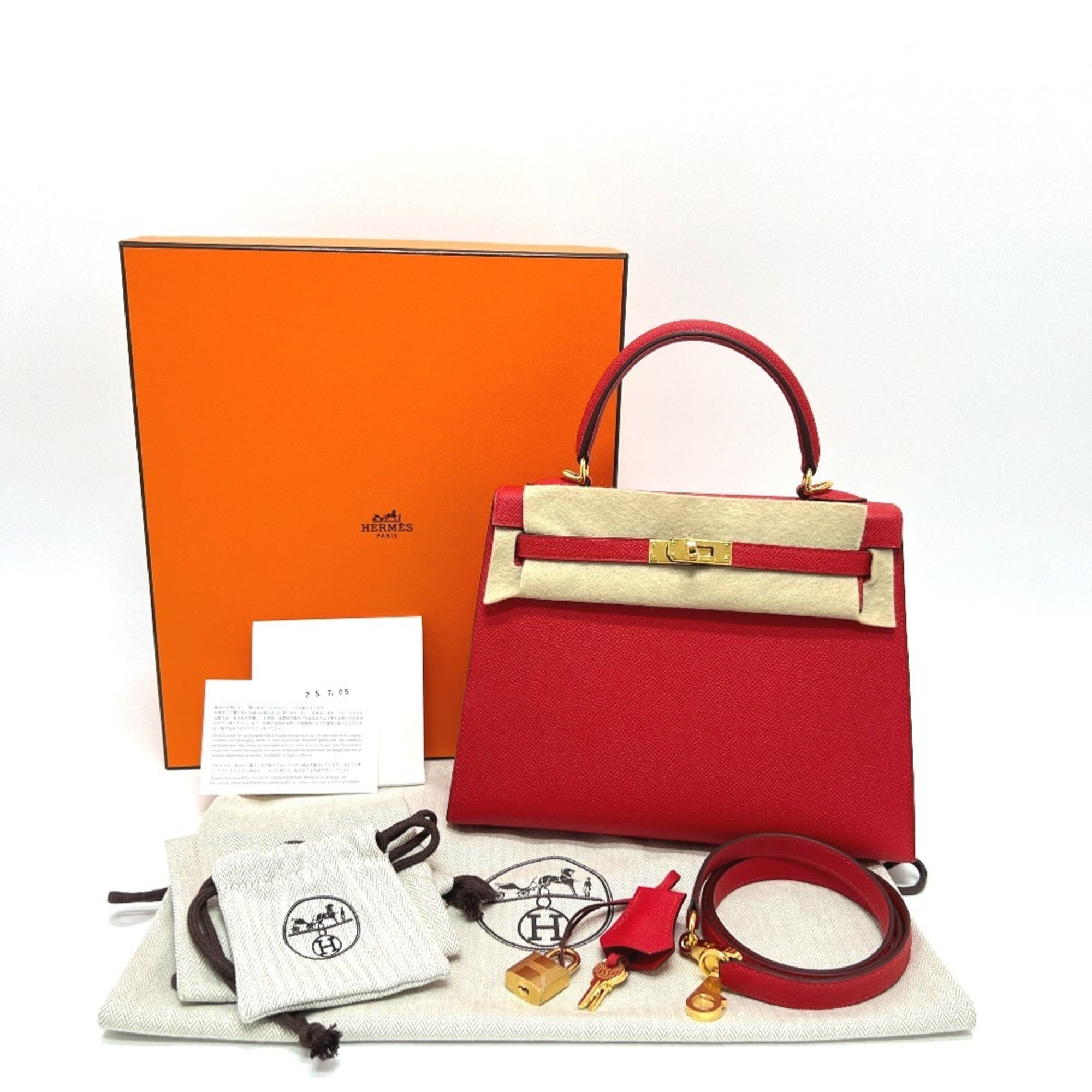 Hermes Kelly Red Color Epsom Leather Handbag (Pre-Owned)