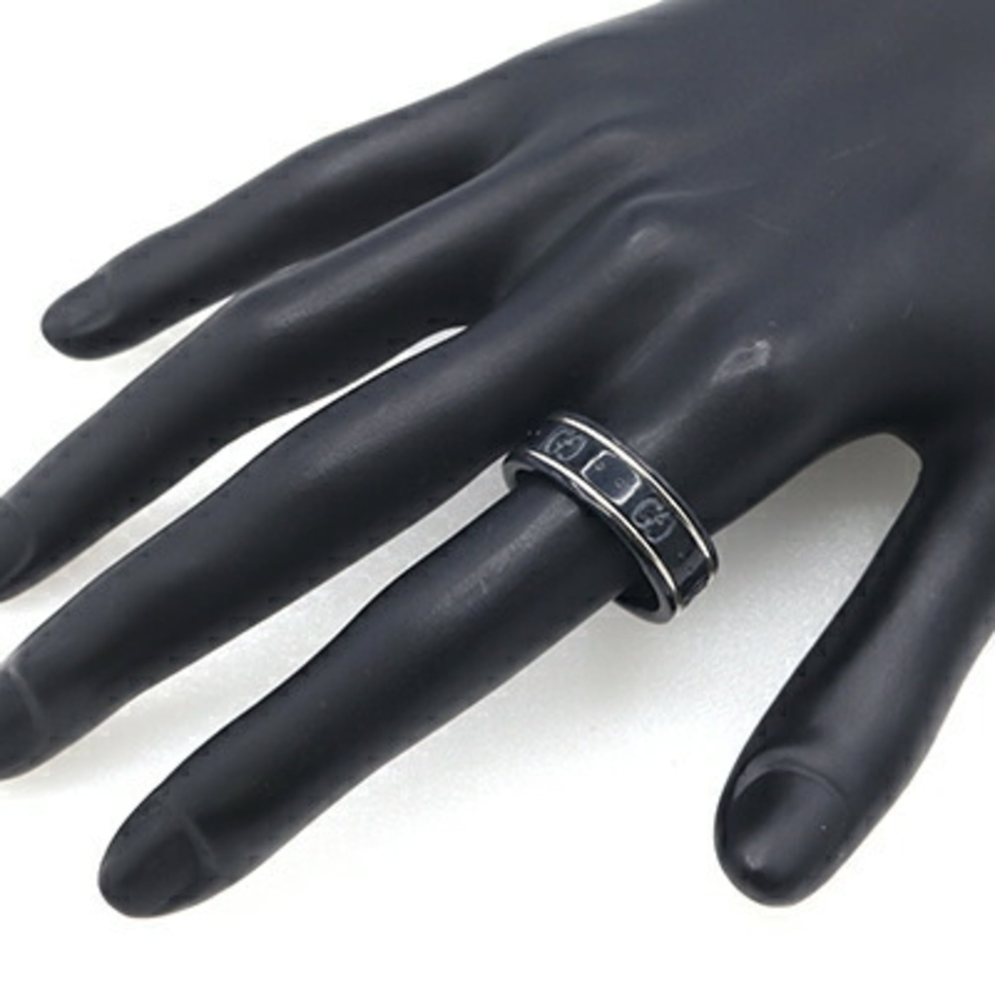 Gucci Silver Black Band Ring (Pre-Owned)