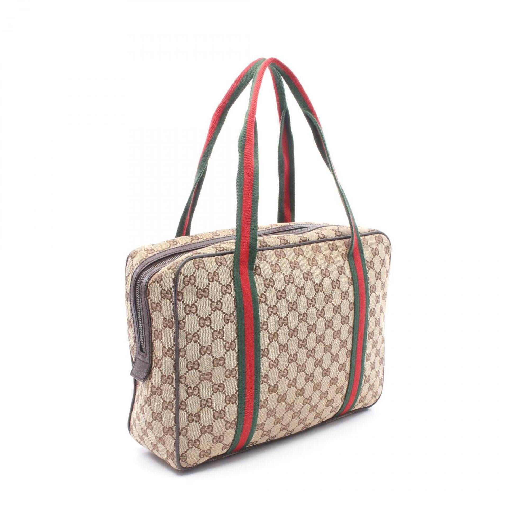Gucci Beige Brown Multi-Color Canvas Leather Tote Bag (Pre-Owned)