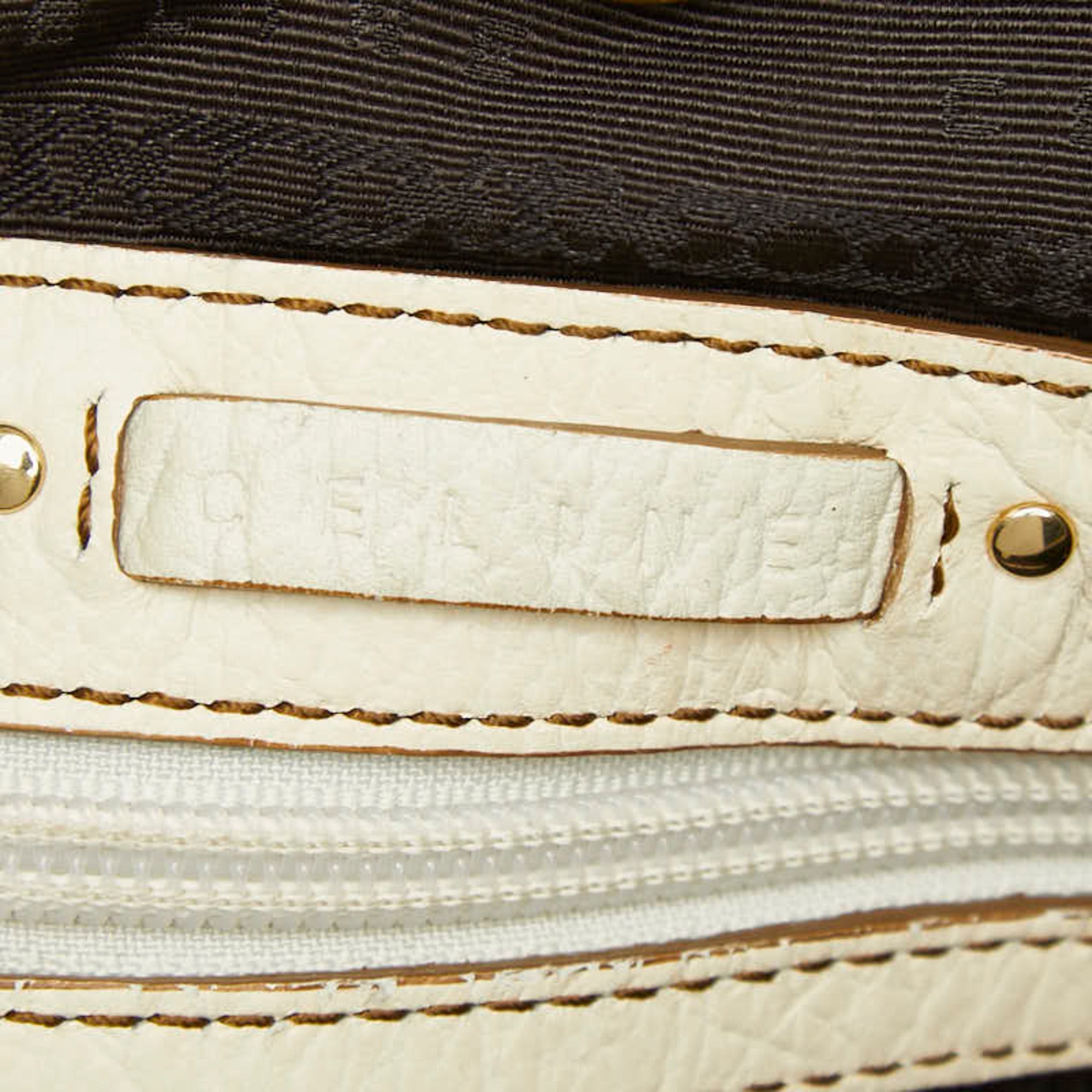 Celine Brown White Canvas Leather Handbag Shoulder Bag (Pre-Owned)