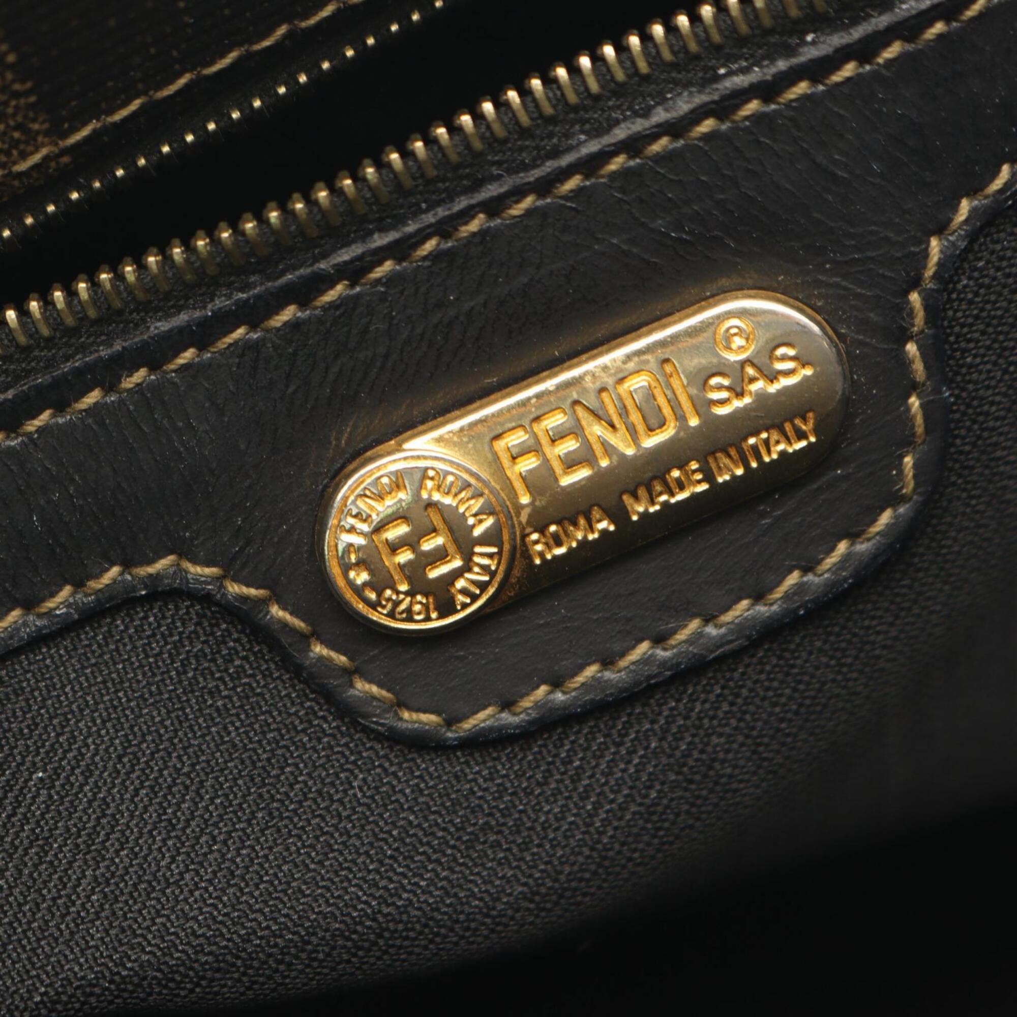 Fendi Black Brown Coated Canvas Leather Handbag Shoulder Bag (Pre-Owned)