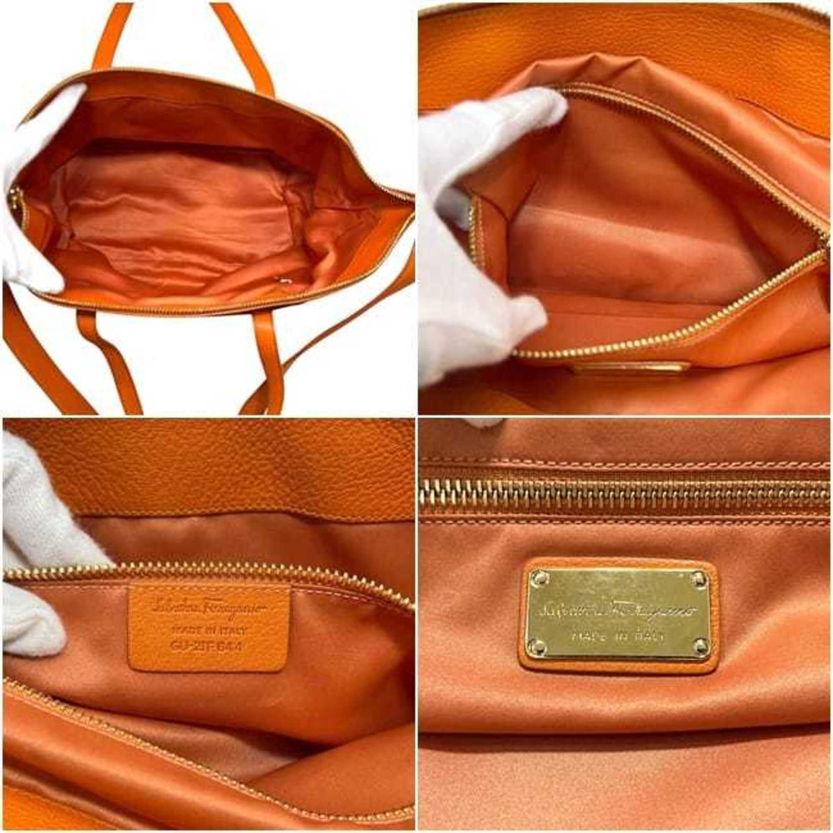 Salvatore Ferragamo Orange Leather Shoulder Bag Tote Bag (Pre-Owned)