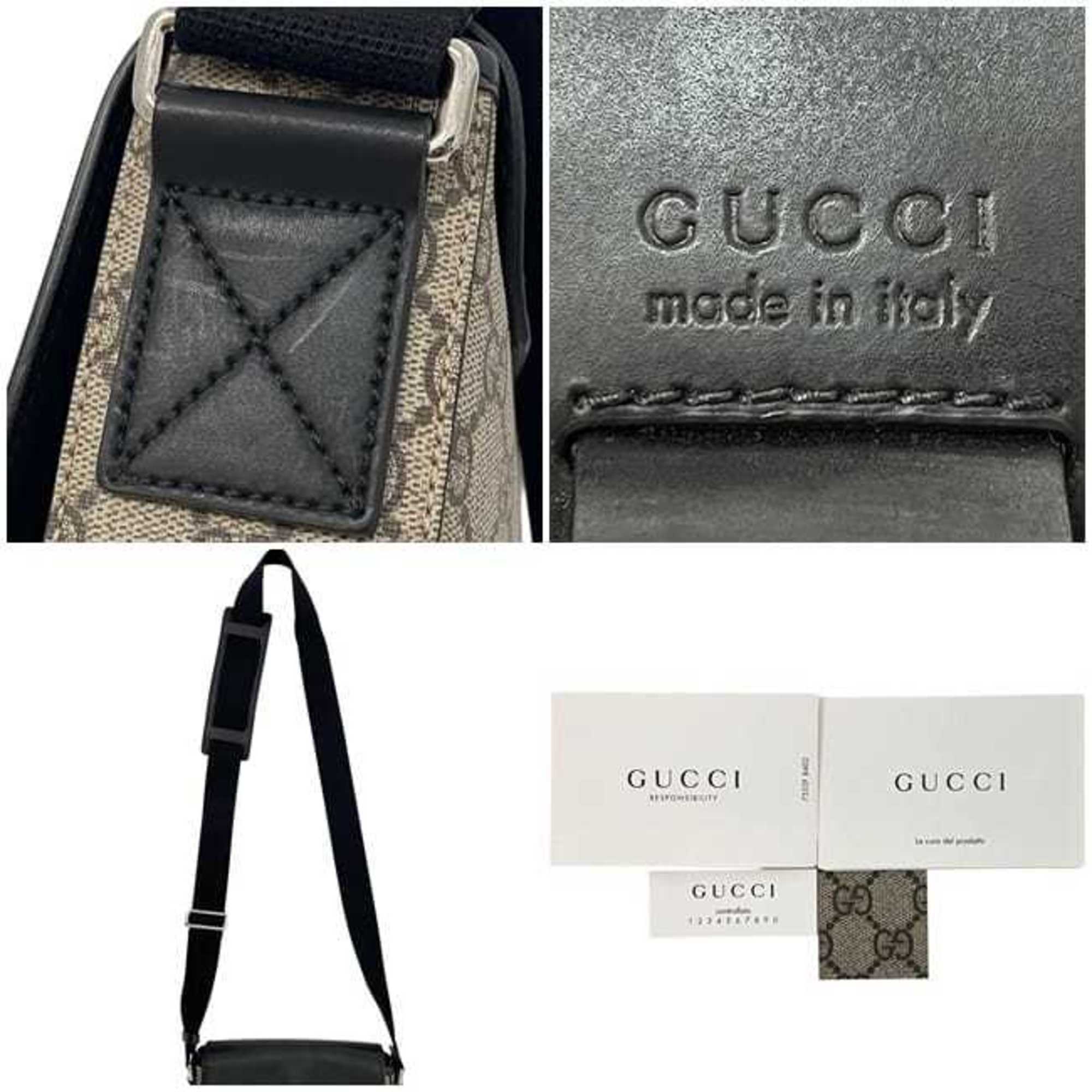 Gucci Beige Black Gg Supreme Leather Shoulder Bag (Pre-Owned)