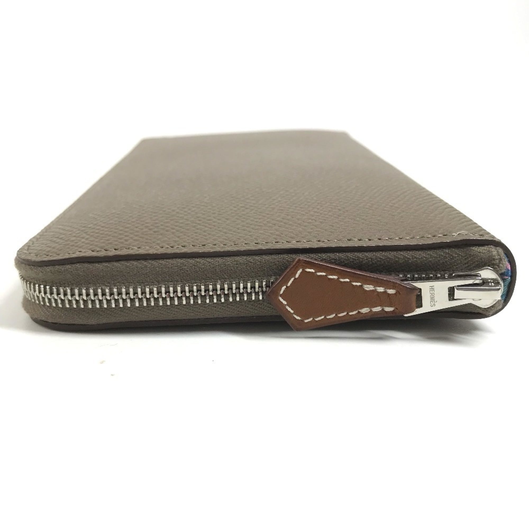 Hermes Silk'in Gray Epsom Leather Long Wallet (Bi-Fold) (Pre-Owned)