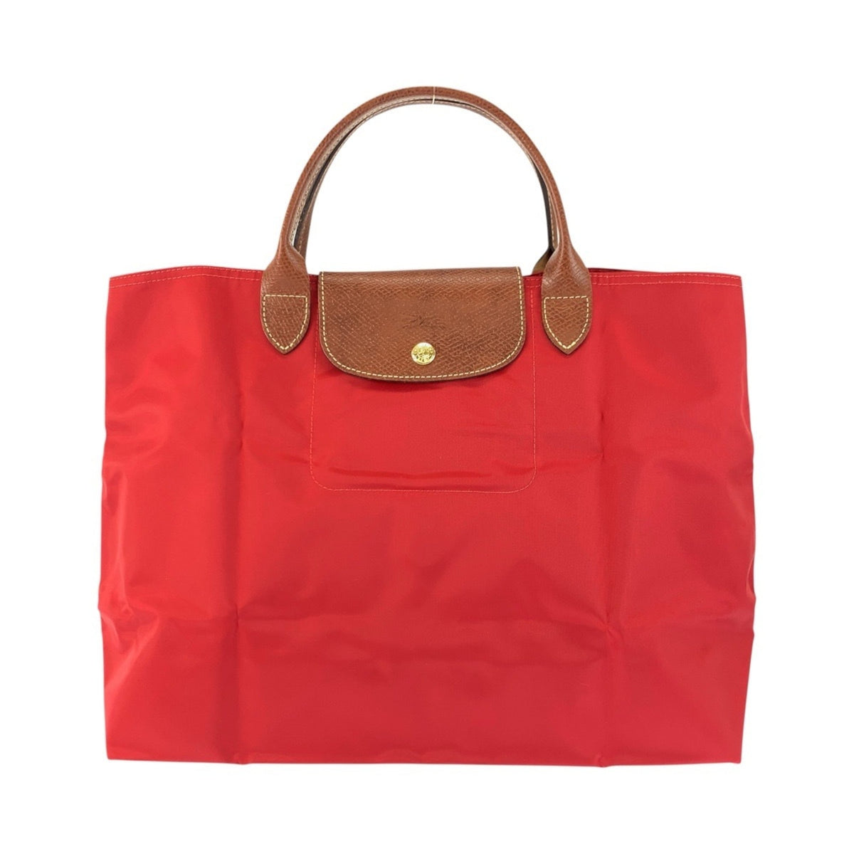Longchamp Brown Red Color Nylon Leather Handbag Tote Bag (Pre-Owned)