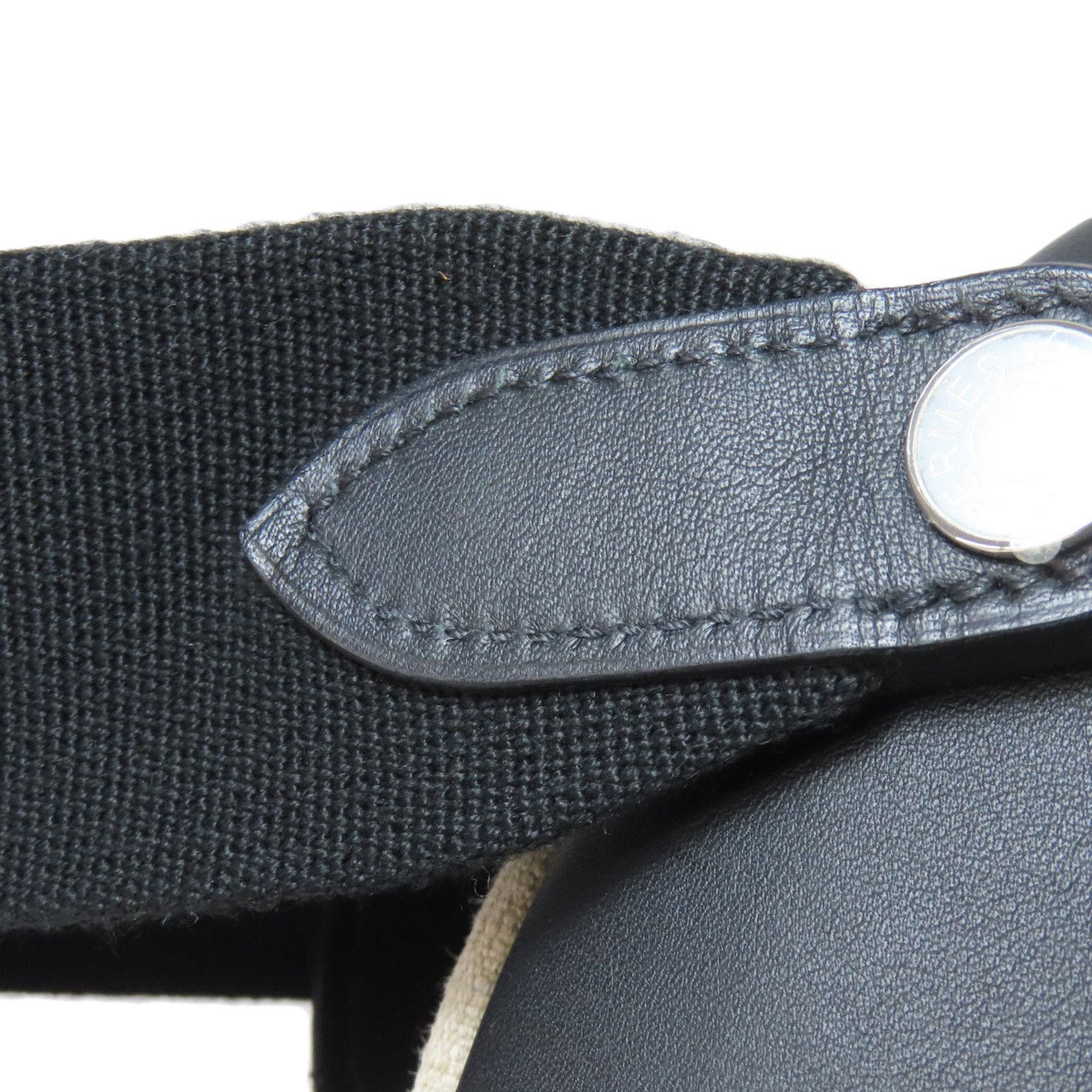 Hermes Beige Black Canvas Leather Backpack (Pre-Owned)