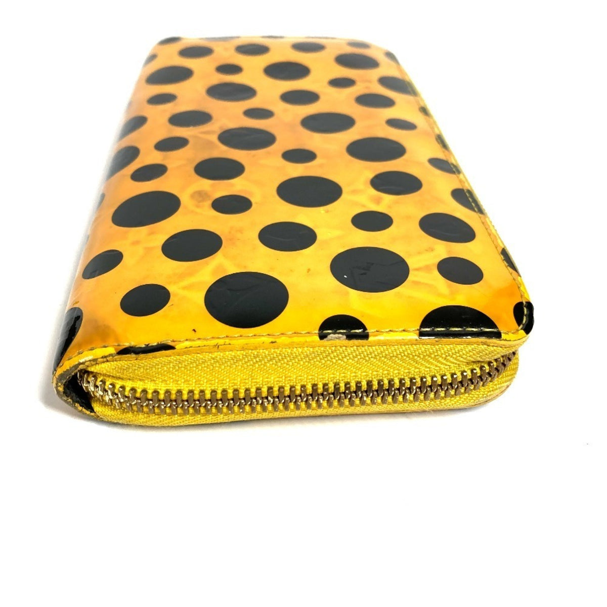 Louis Vuitton Dot Infinity (Yayoi Kusama) Black Yellow Patent Leather Long Wallet (Bi-Fold) (Pre-Owned)