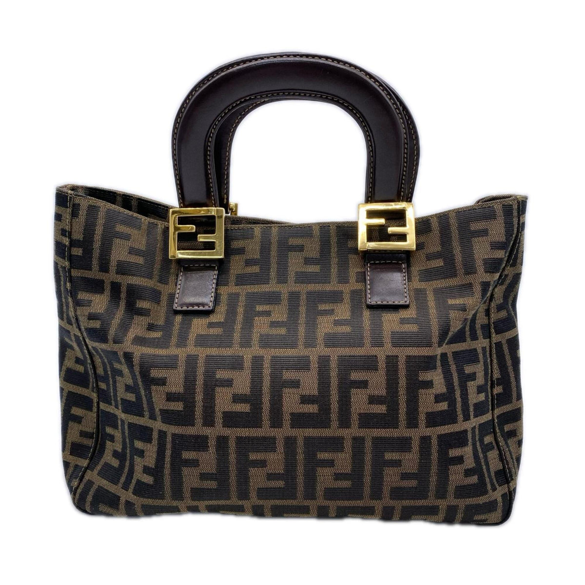 Fendi Zucca Brown Canvas Leather Handbag Tote Bag (Pre-Owned)