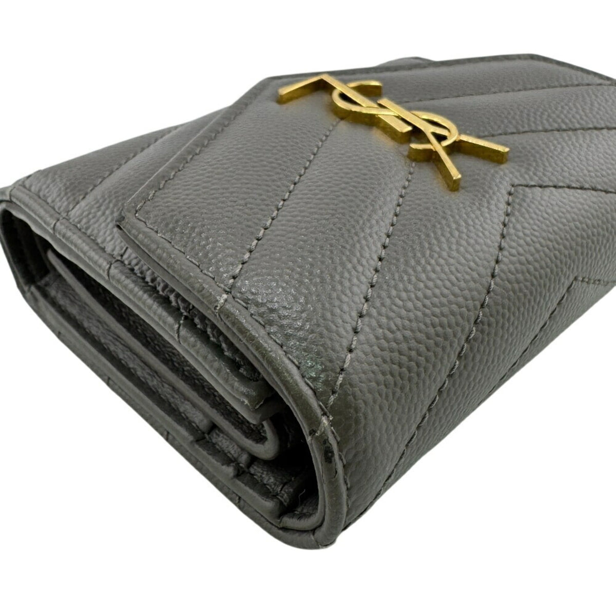 Saint Laurent Gray Leather Wallet (Tri-Fold) (Pre-Owned)