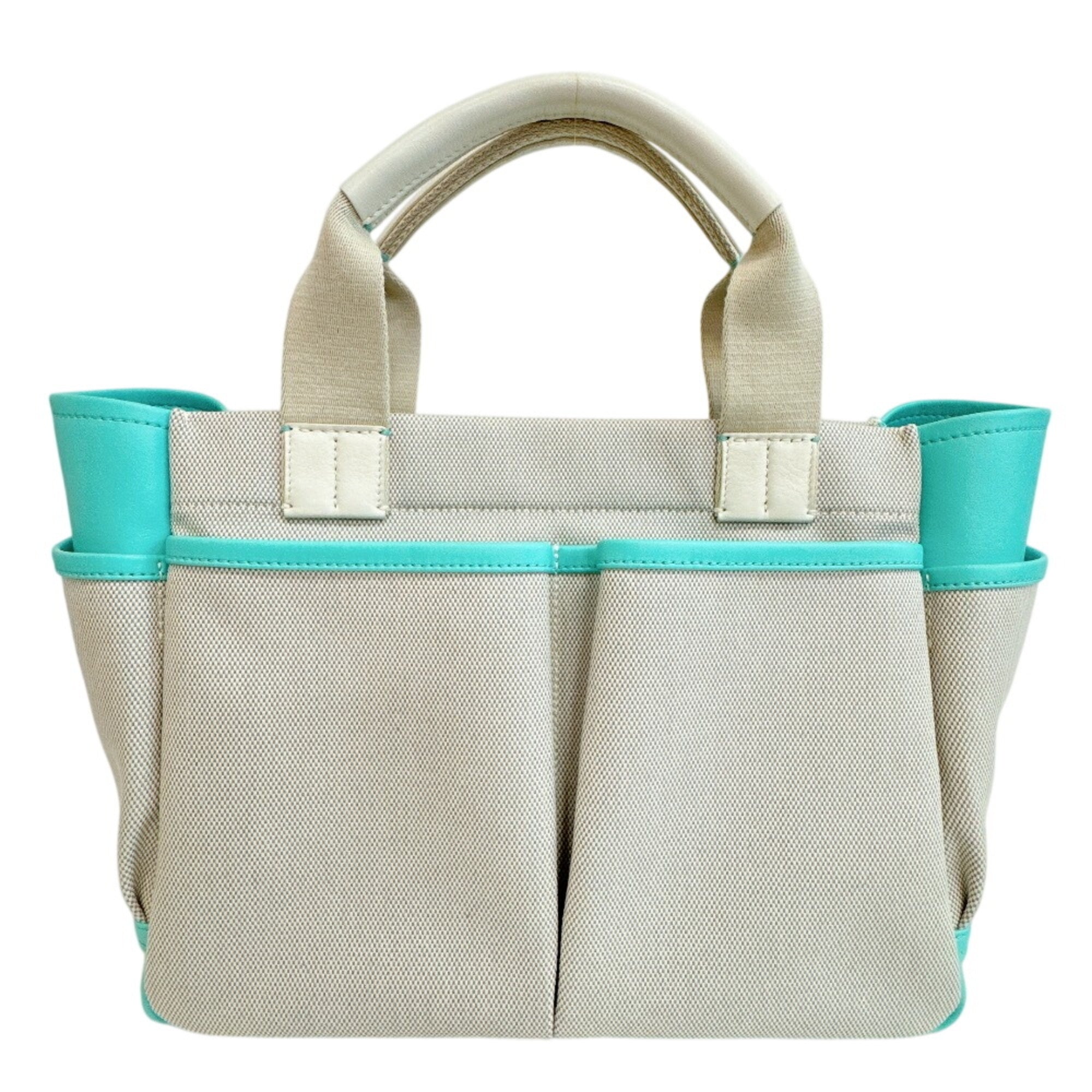 Tiffany Gray Green White Canvas Leather Handbag Tote Bag (Pre-Owned)