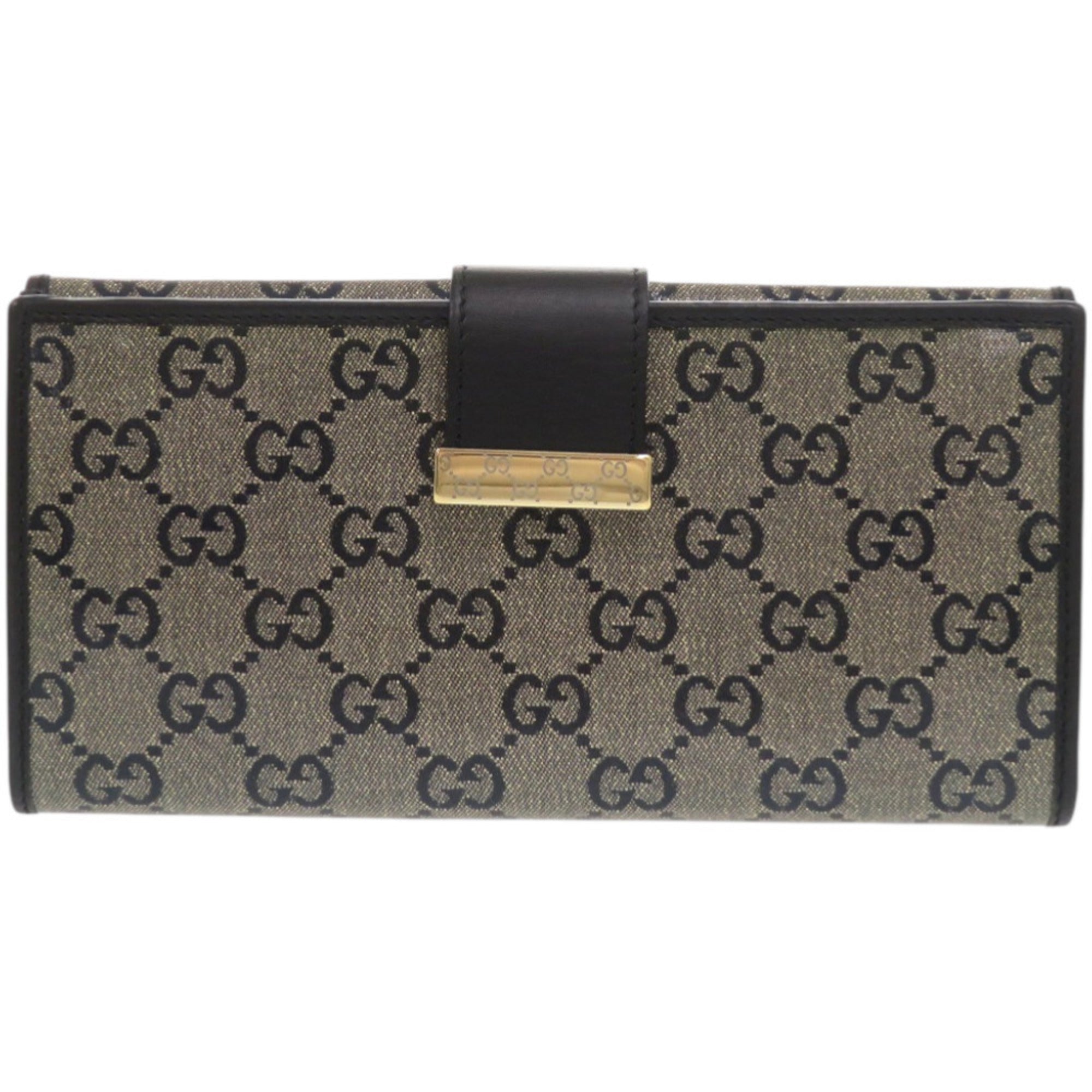 Gucci Gold Black Pvc Leather Long Wallet (Bi-Fold) (Pre-Owned)
