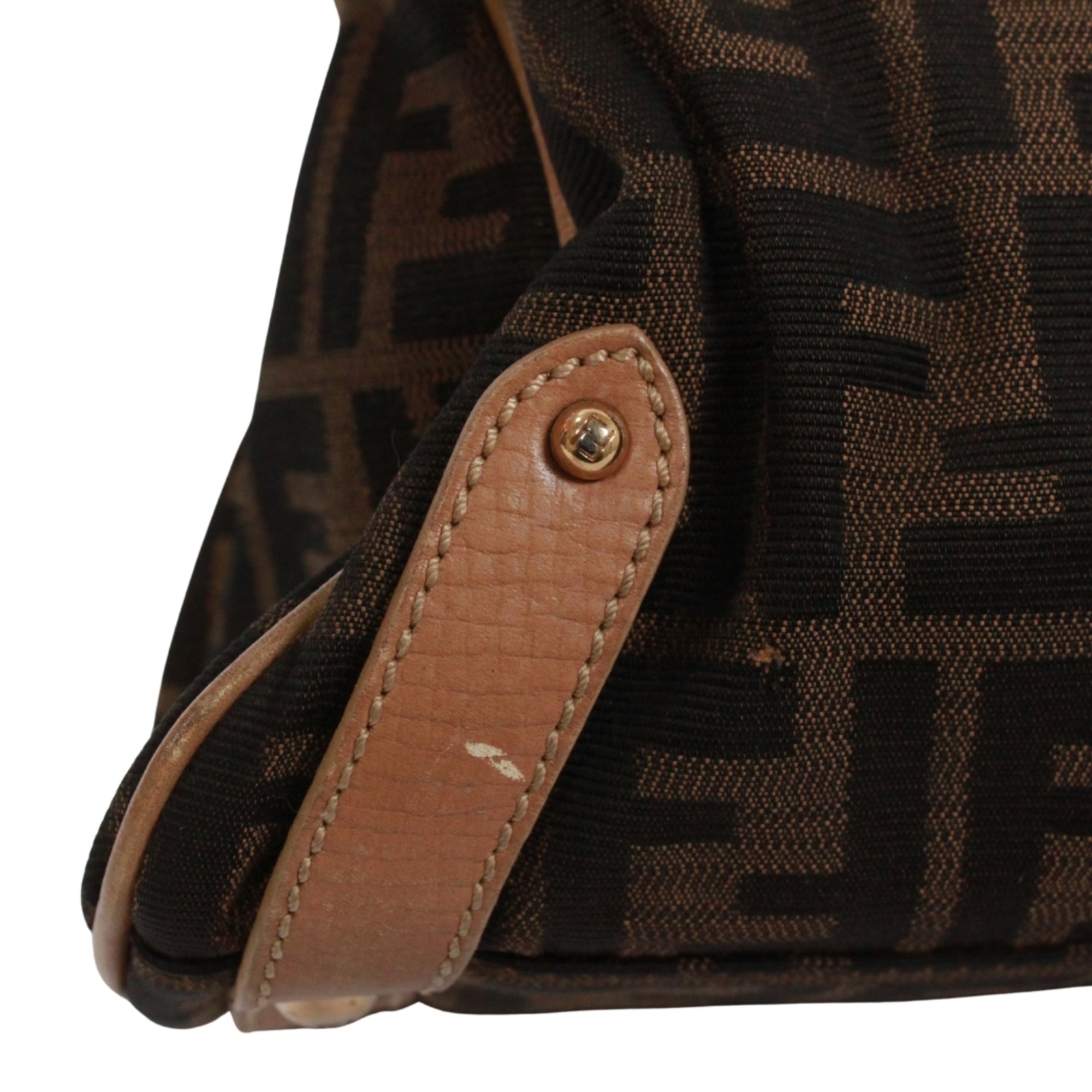 Fendi Beige Brown Canvas Leather Handbag (Pre-Owned)