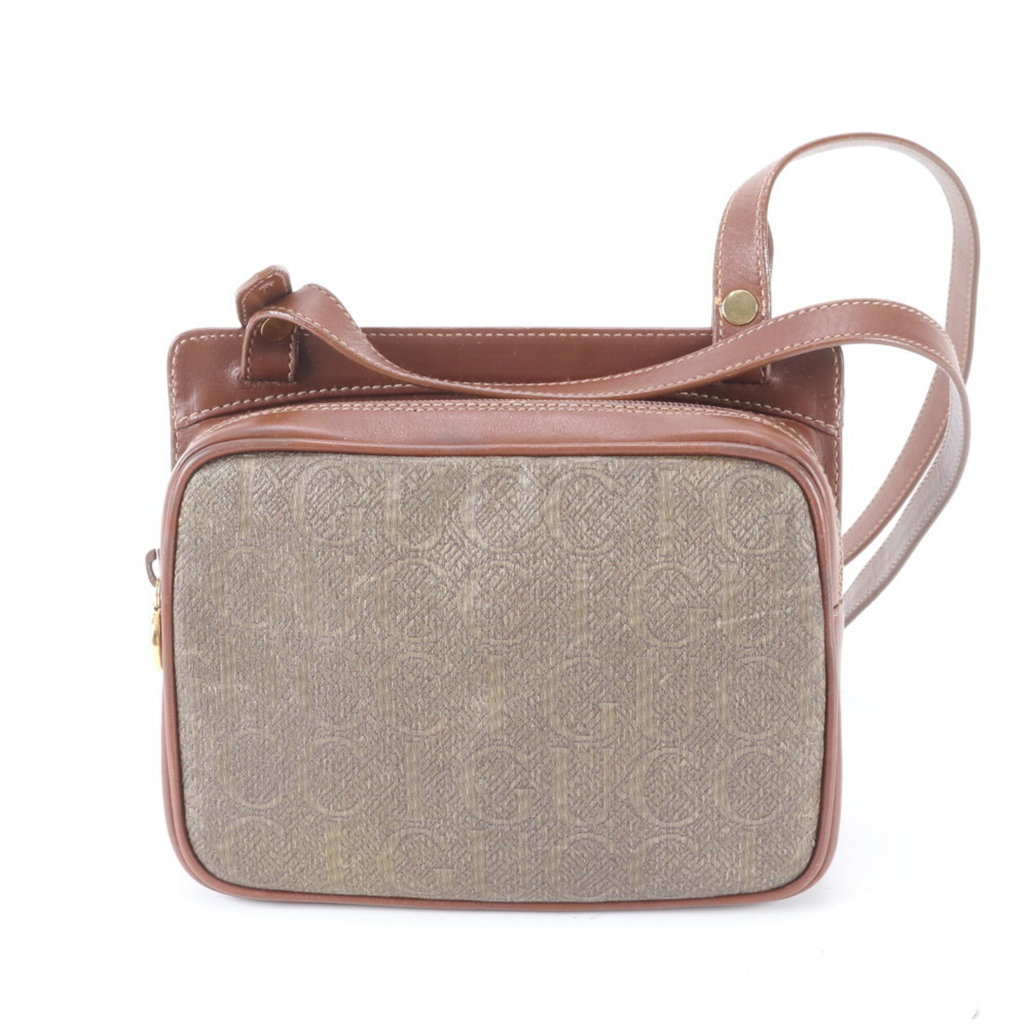 Gucci Brown Leather Canvas Shoulder Bag (Pre-Owned)