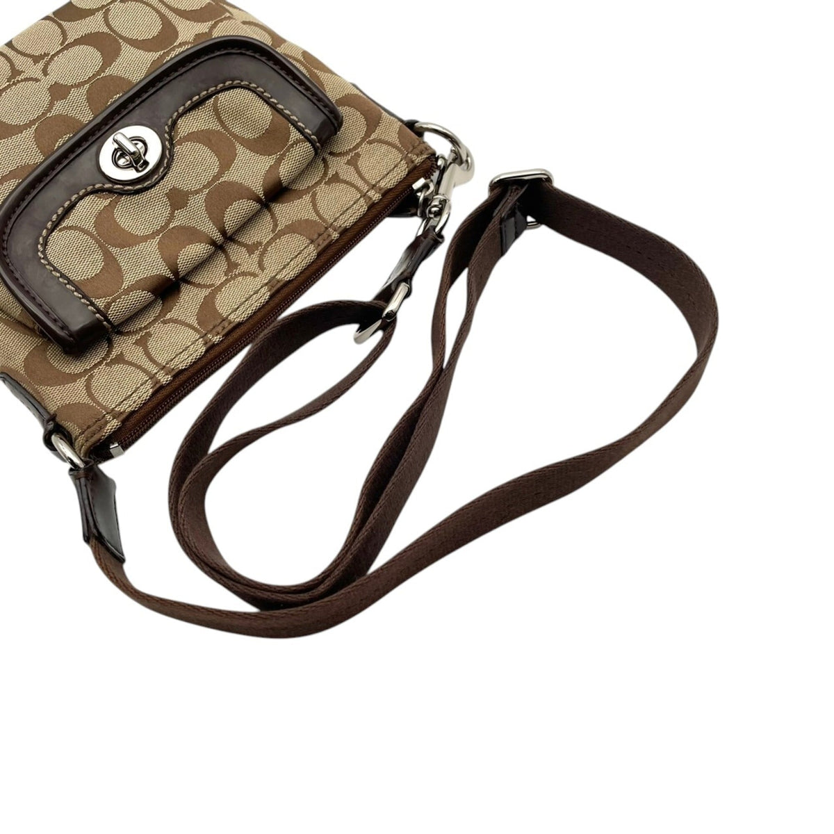 Coach Beige Brown Canvas Leather Crossbody Bag Shoulder Bag (Pre-Owned)