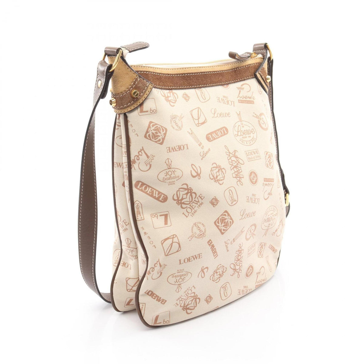 Loewe Brown Ivory Canvas Leather Handbag Shoulder Bag (Pre-Owned)