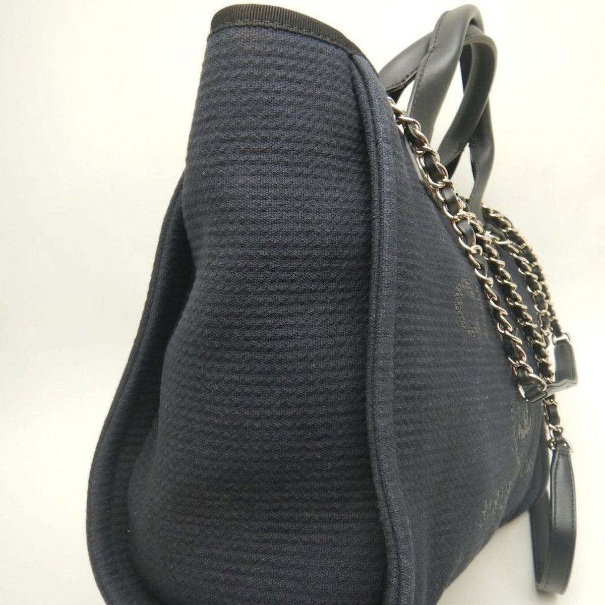 Chanel Black Canvas Leather Tote Bag (Pre-Owned)