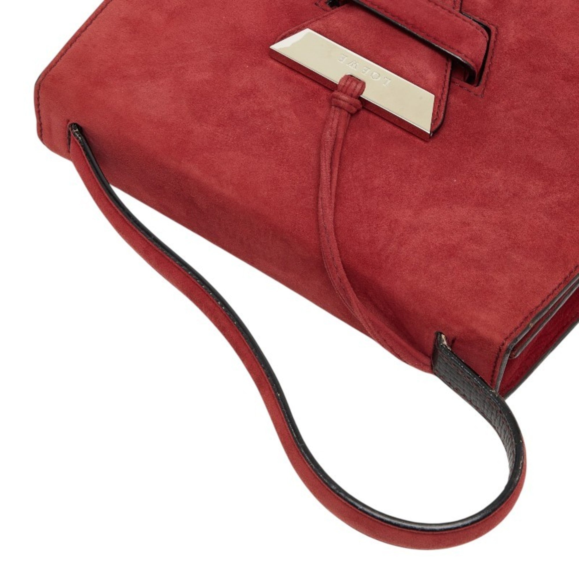 Loewe Red Color Suede Handbag Shoulder Bag (Pre-Owned)