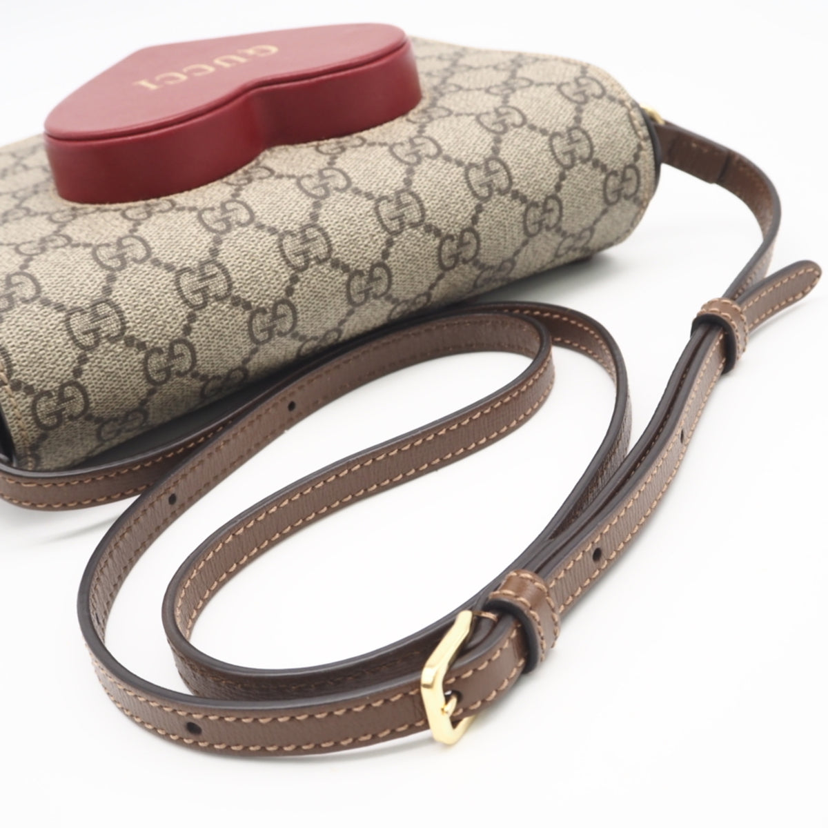 Gucci Beige Brown Red Color Coated Canvas Leather Shoulder Bag (Pre-Owned)