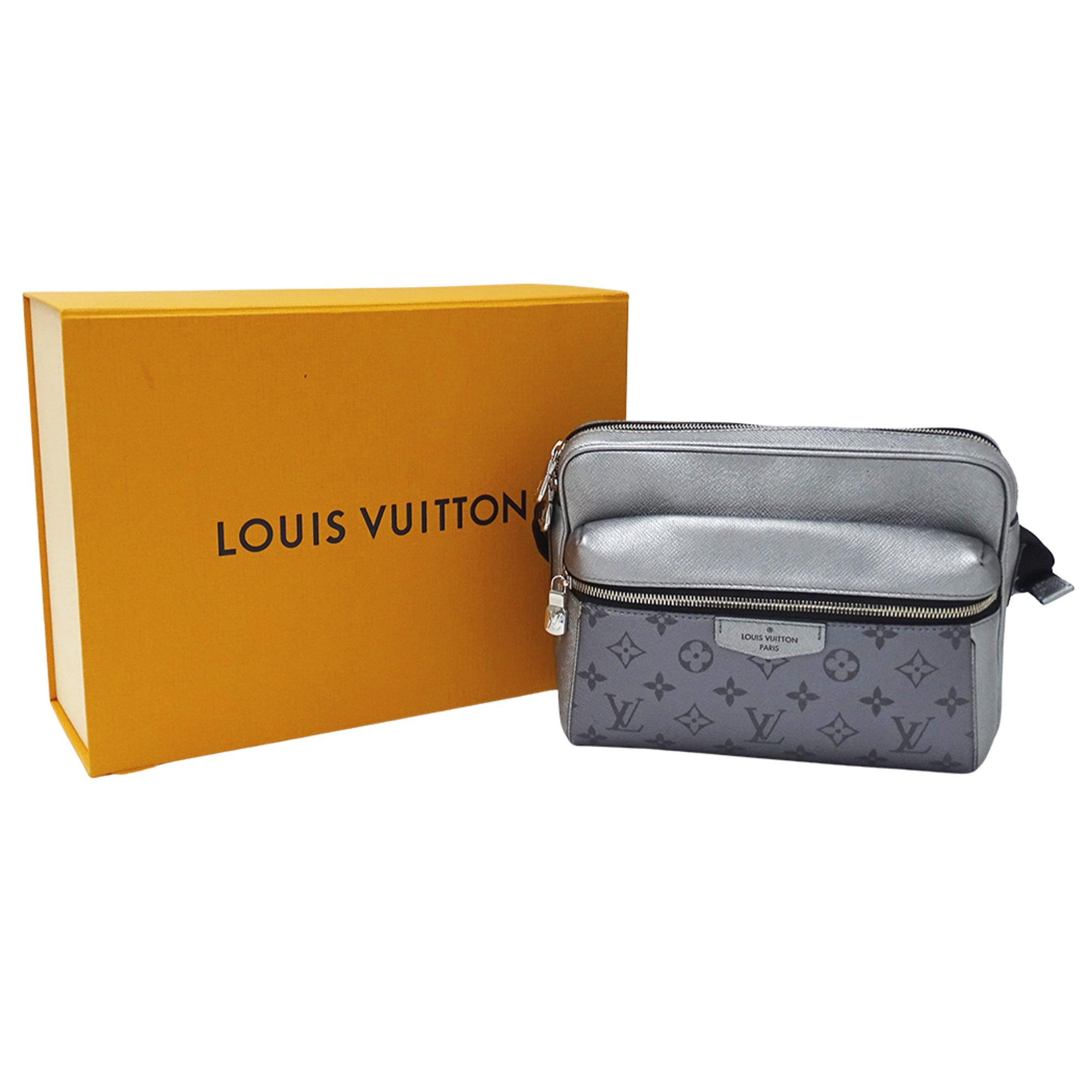 Louis Vuitton Gunmetal Silver Gray Taigarama Handbag Shoulder Bag (Pre-Owned)
