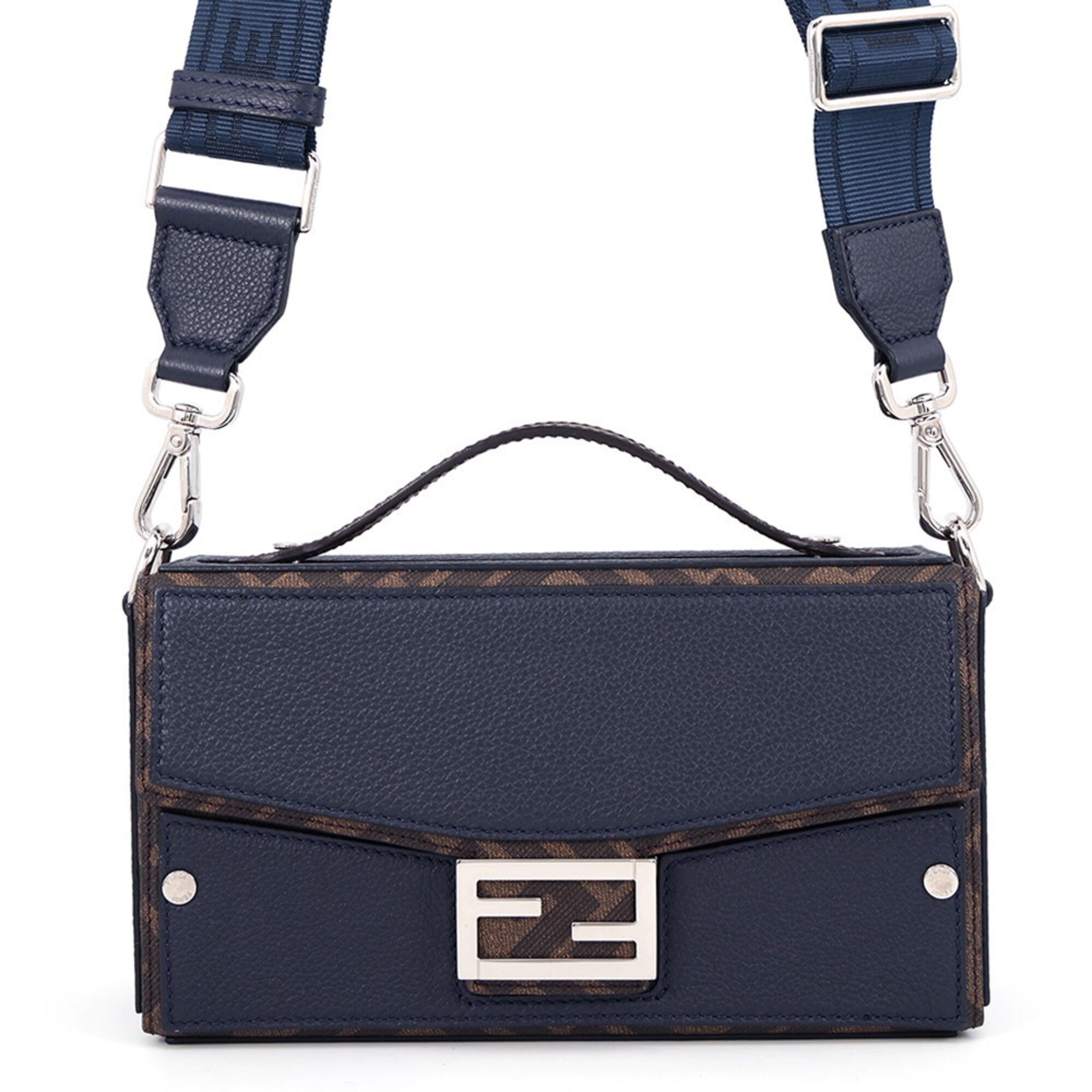 Fendi Baguette Brown Navy Pvc Leather Handbag Shoulder Bag (Pre-Owned)