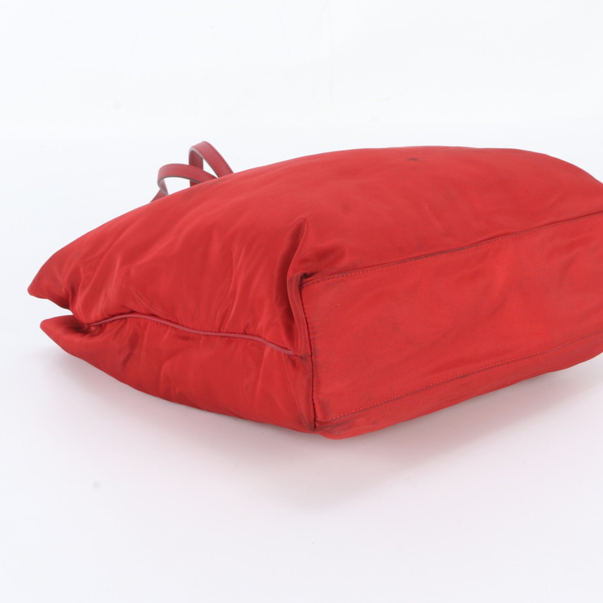 Prada Red Color Nylon Leather Handbag Shoulder Bag Tote Bag (Pre-Owned)