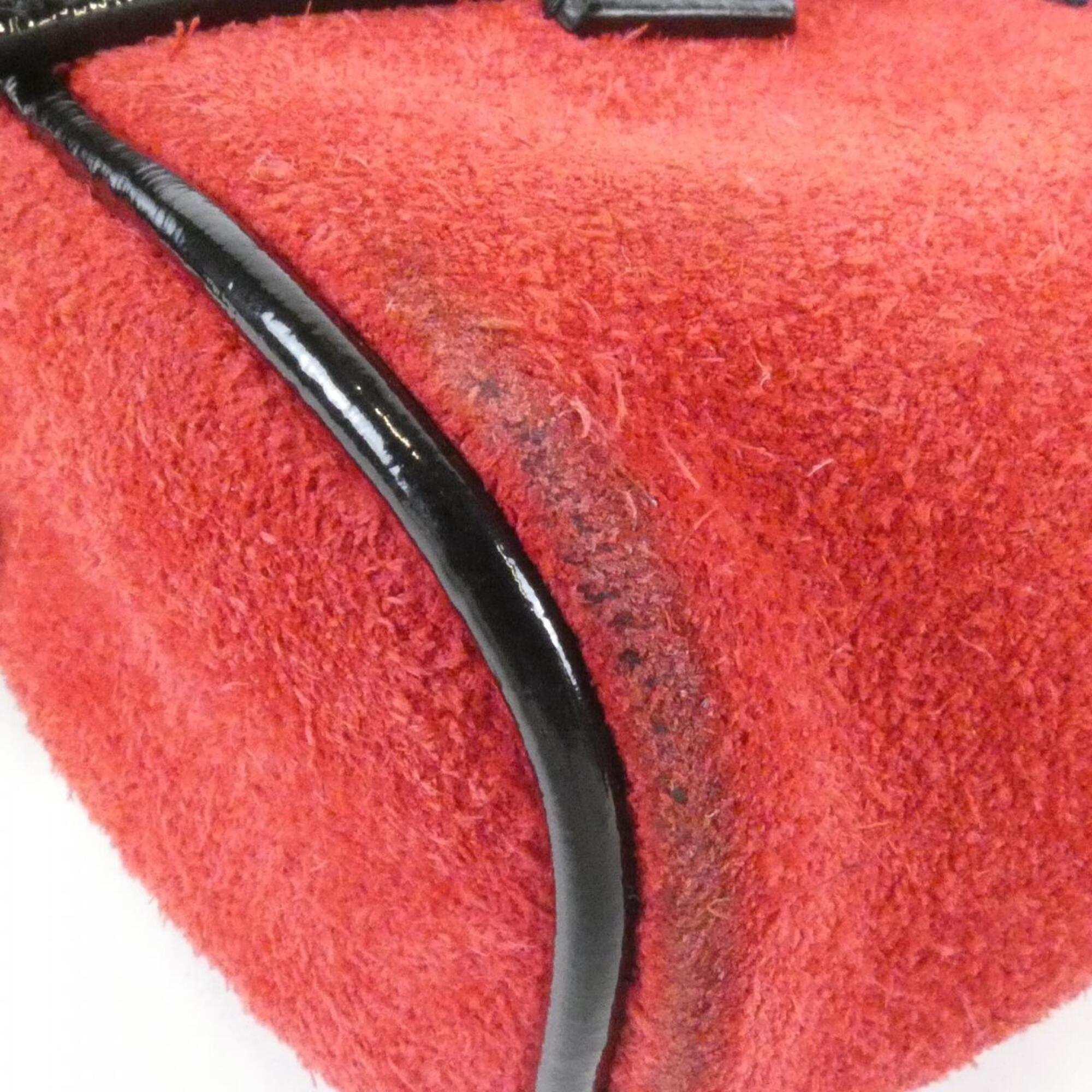 Gucci Black Red Color Suede Leather Handbag (Pre-Owned)