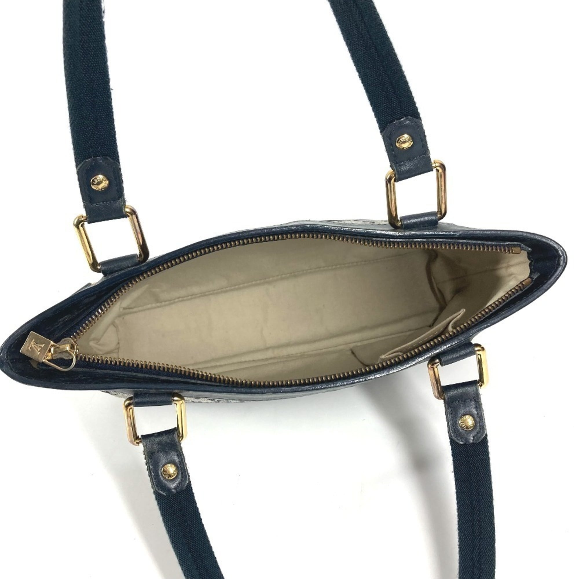 Louis Vuitton Navy Monogram Mini Canvas Leather Handbag Shoulder Bag Tote Bag (Pre-Owned)