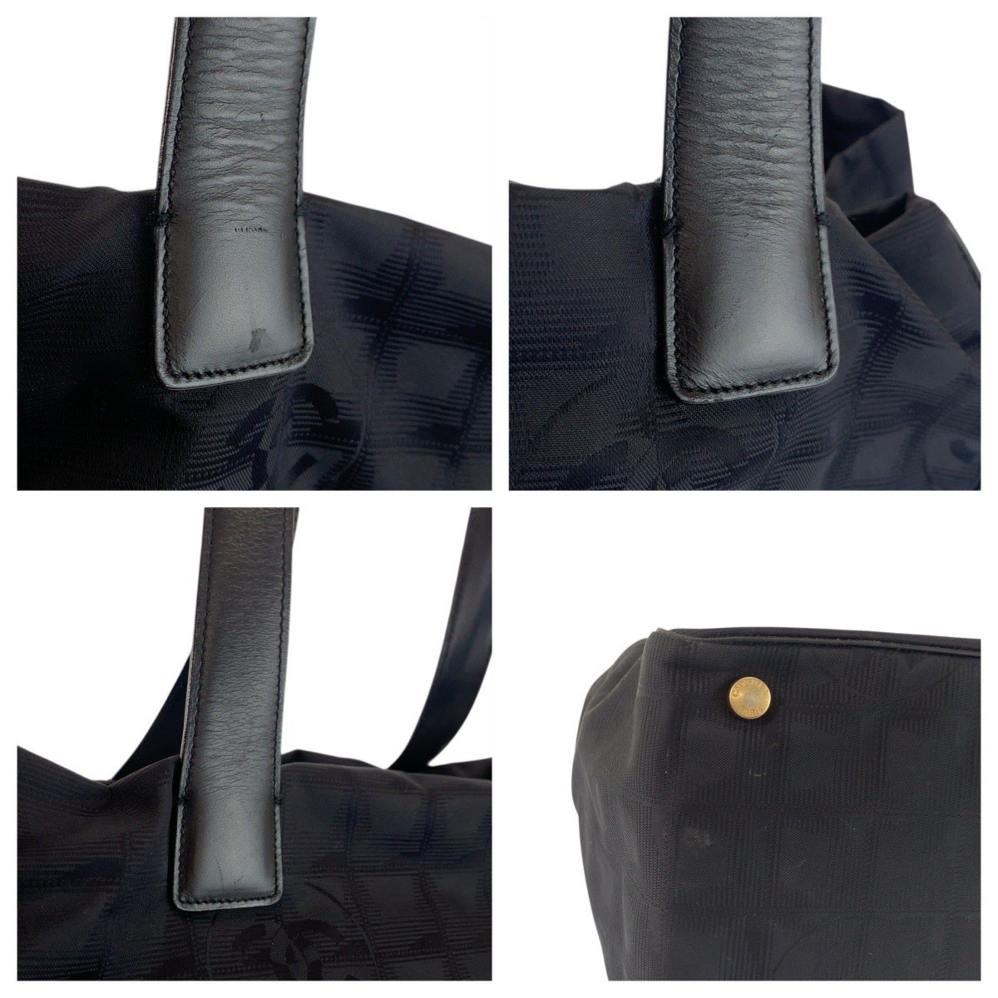 Chanel Black Nylon Leather Shoulder Bag Tote Bag (Pre-Owned)