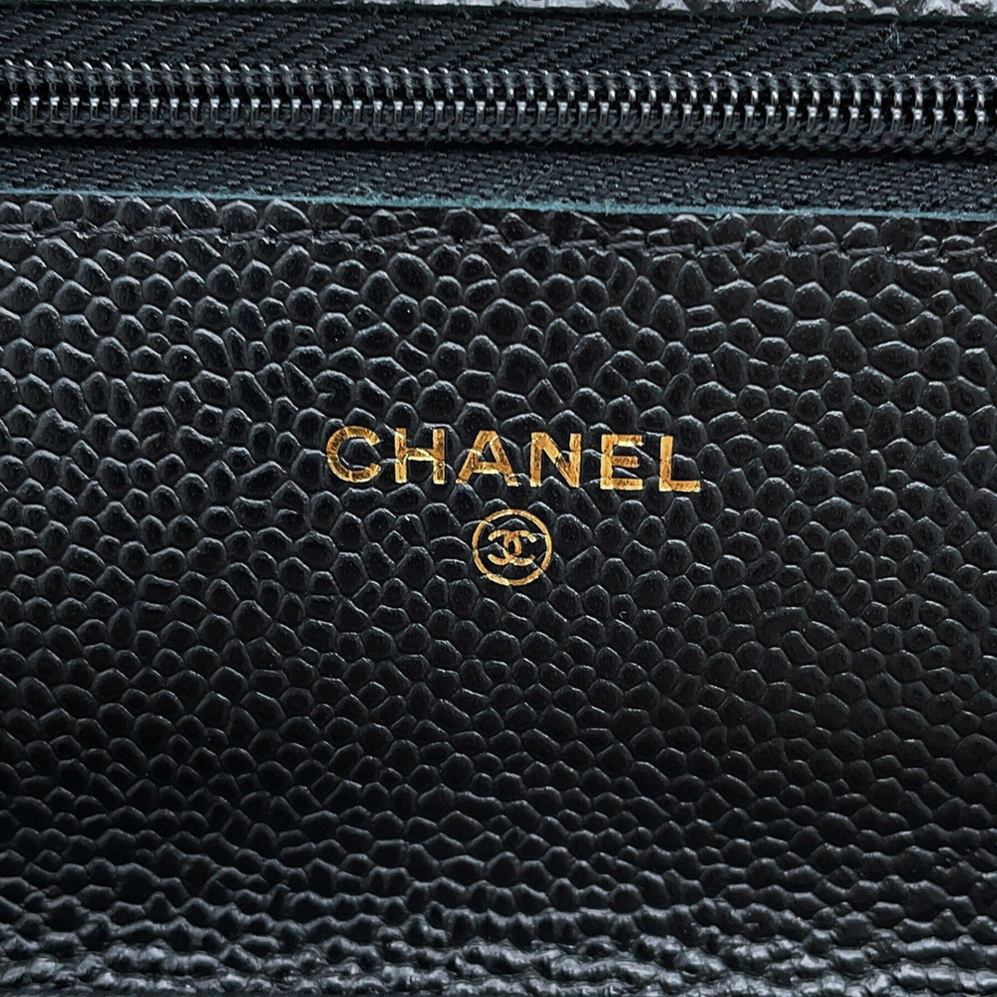 Chanel Black Grained Calfskin Chain/Shoulder Wallet (Pre-Owned)