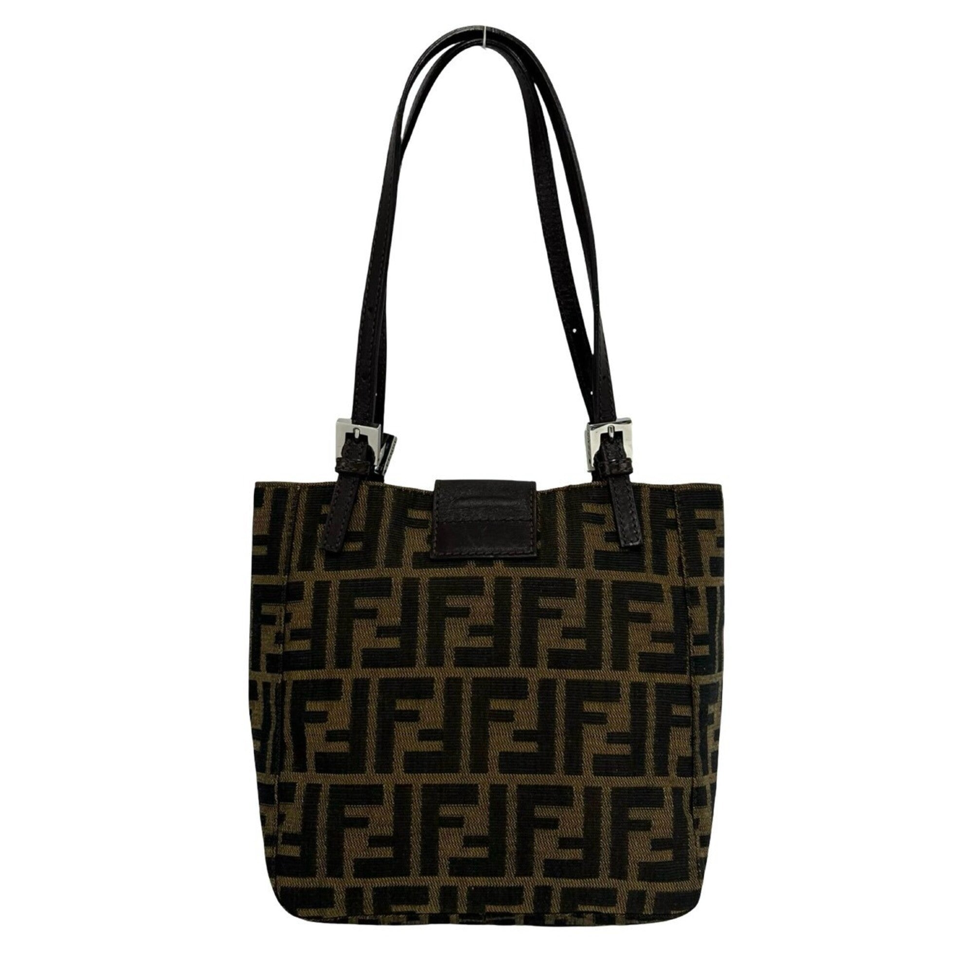 Fendi Brown Canvas Leather Handbag Tote Bag (Pre-Owned)