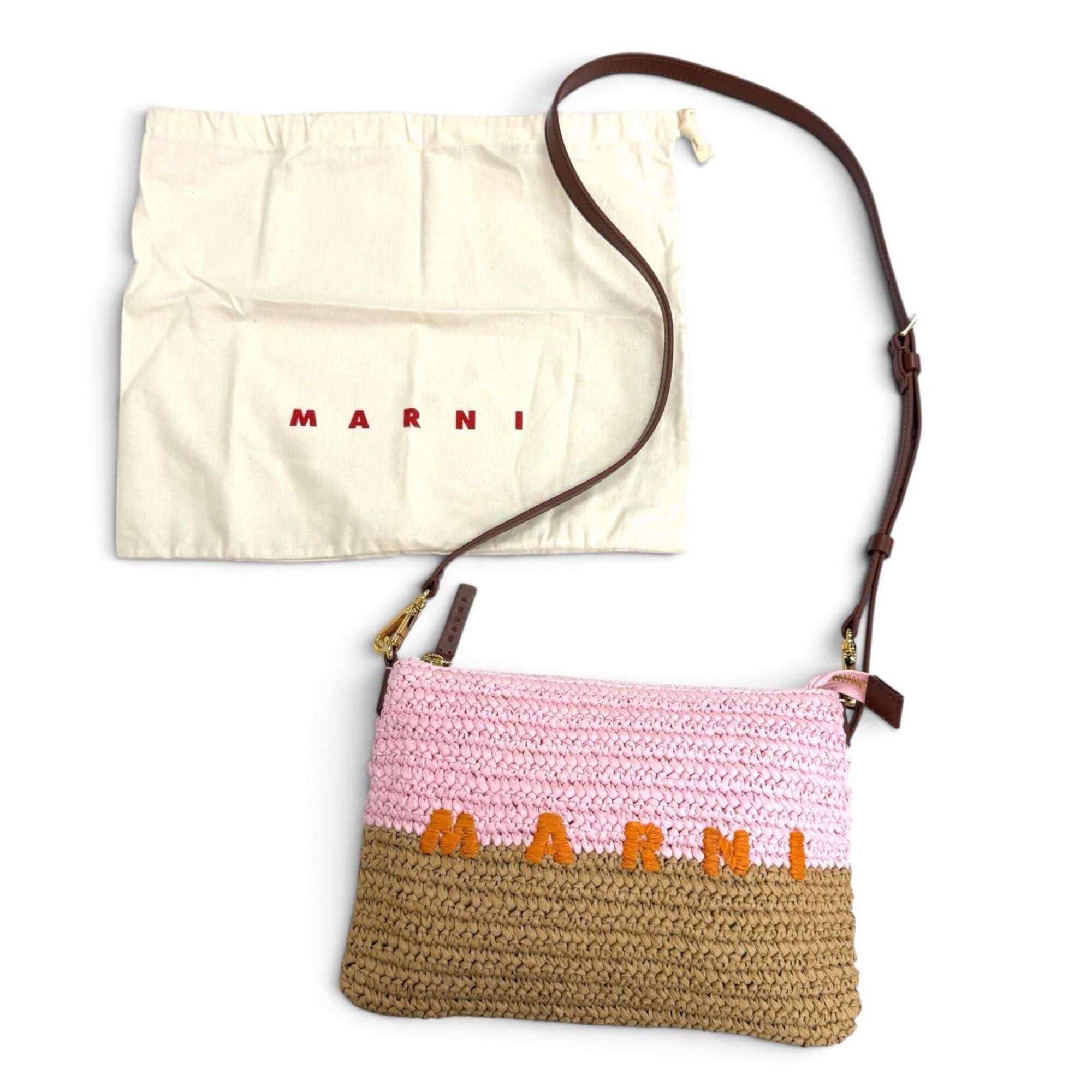 Marni Pink Raffia Leather Shoulder Bag (Pre-Owned)
