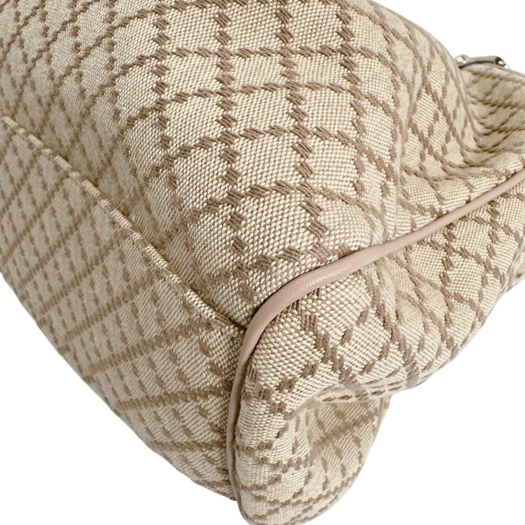 Gucci Beige Beige Brown Brown White Canvas Handbag Tote Bag (Pre-Owned)