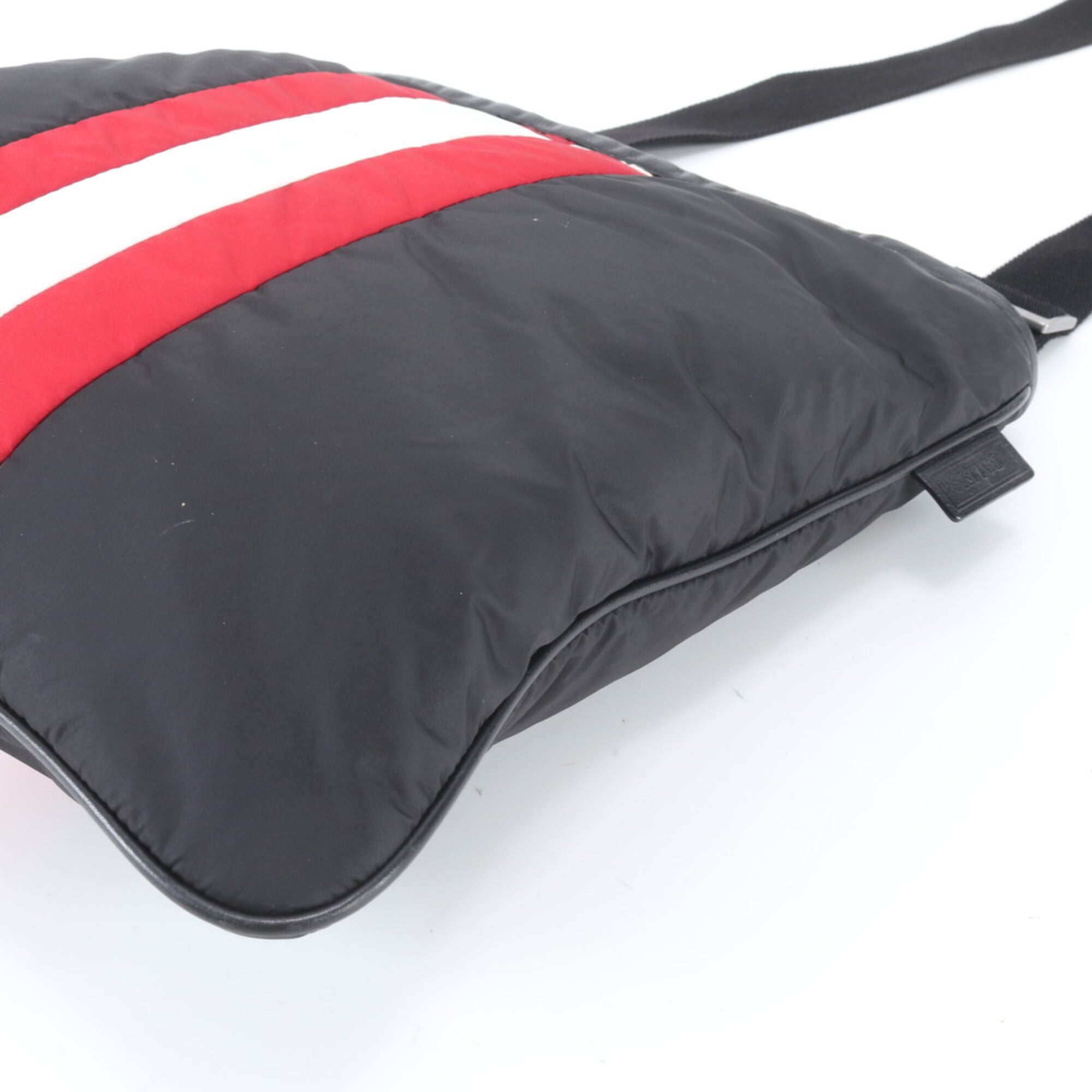 Bally Black Red Color White Leather Nylon Messenger Bag Shoulder Bag (Pre-Owned)